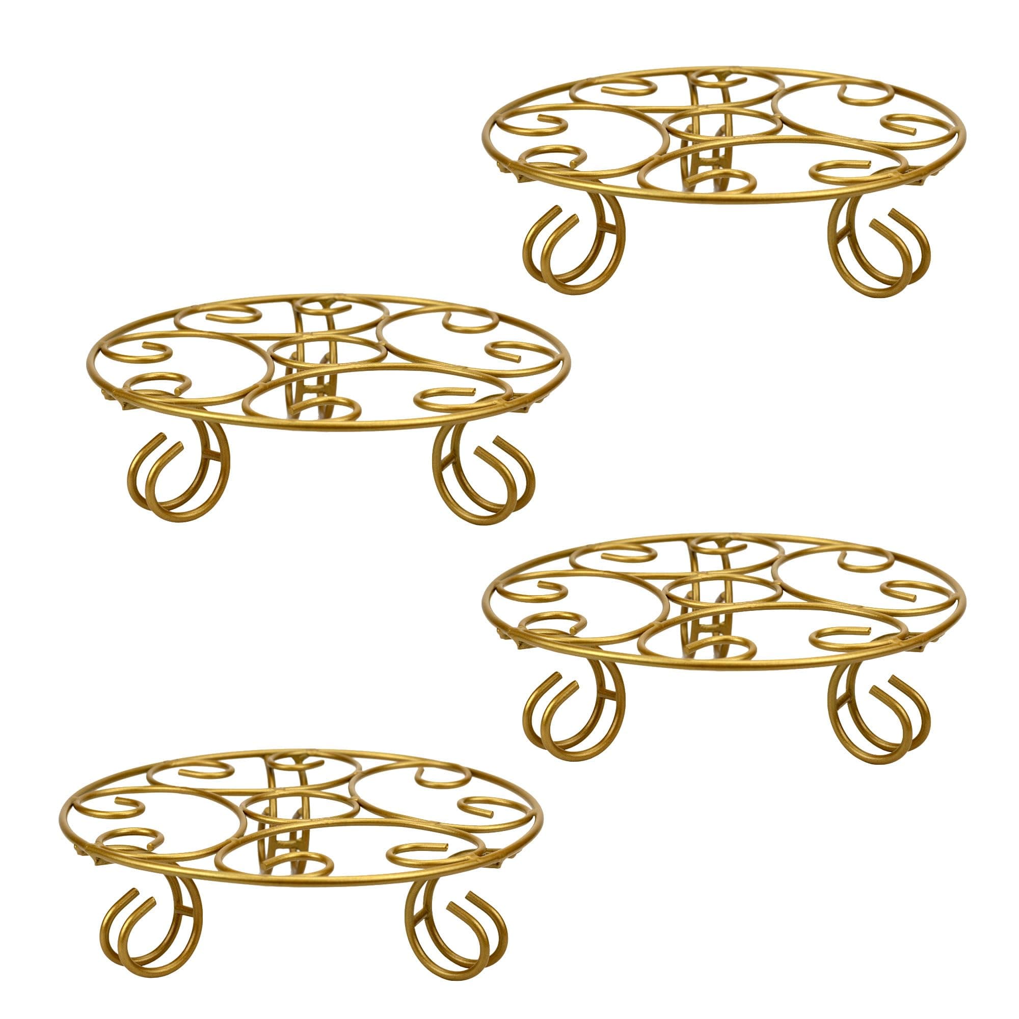 Urban Plant Jardiniere Gold Metal Stand for Balcony and Garden, Durable Decorative Planter Holder for Indoor and Outdoor Use (Pack of 4)