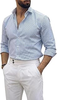 IndoPrimo Men’s Striped Shirt | Premium Slim Fit Full Sleeve Formal Casual Shirt | Button-Down Cotton Shirt for Office