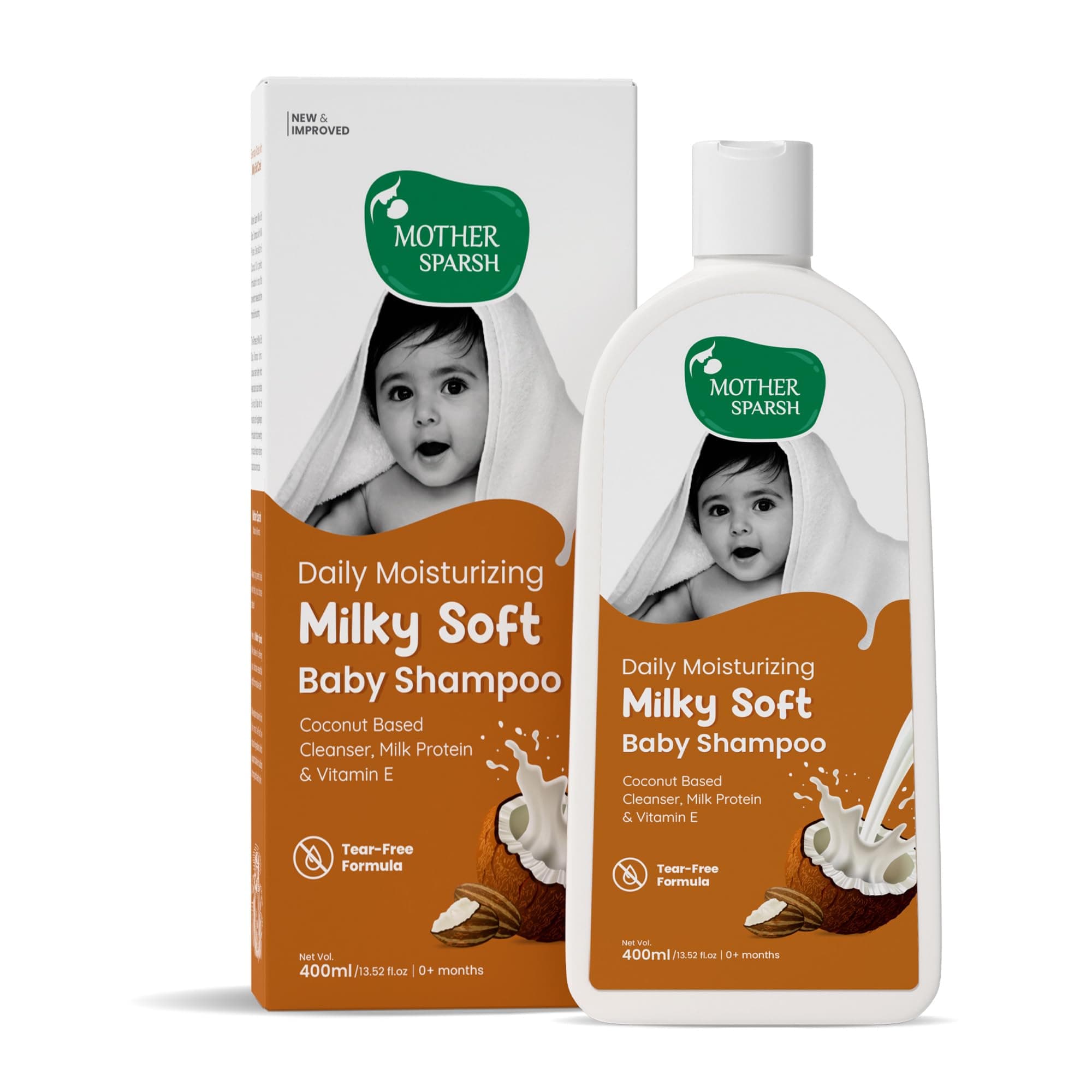 Mother Sparsh Milky Soft Baby Shampoo - 400ml | For Daily Moisturizing | Tear Free Formula With Milk Protein, Vitamin E & Coconut Oil