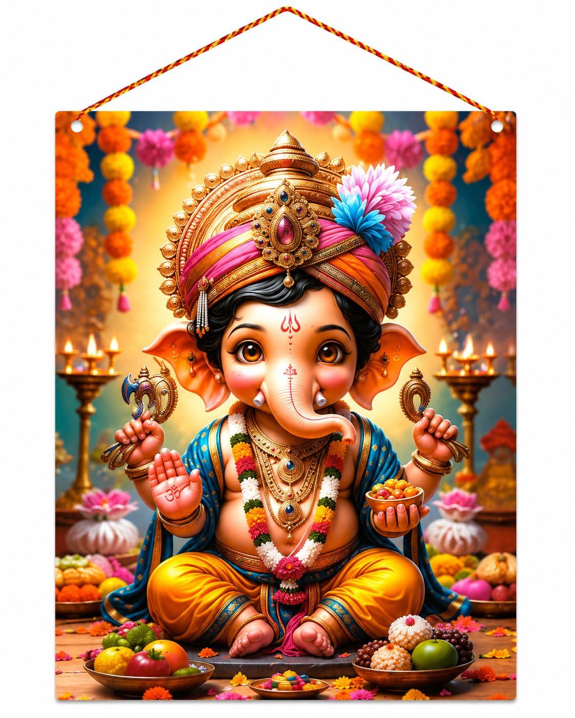 SHREERUDRA 5D Animation Ganesha Wall Poster | Lord Ganesh Ji 5D Divine Wall Art & Religious Poster | Ganpati Bappa Wall Decor for Pooja Room, Living Room & Bedroom | Ganesh Chaturthi Decoration