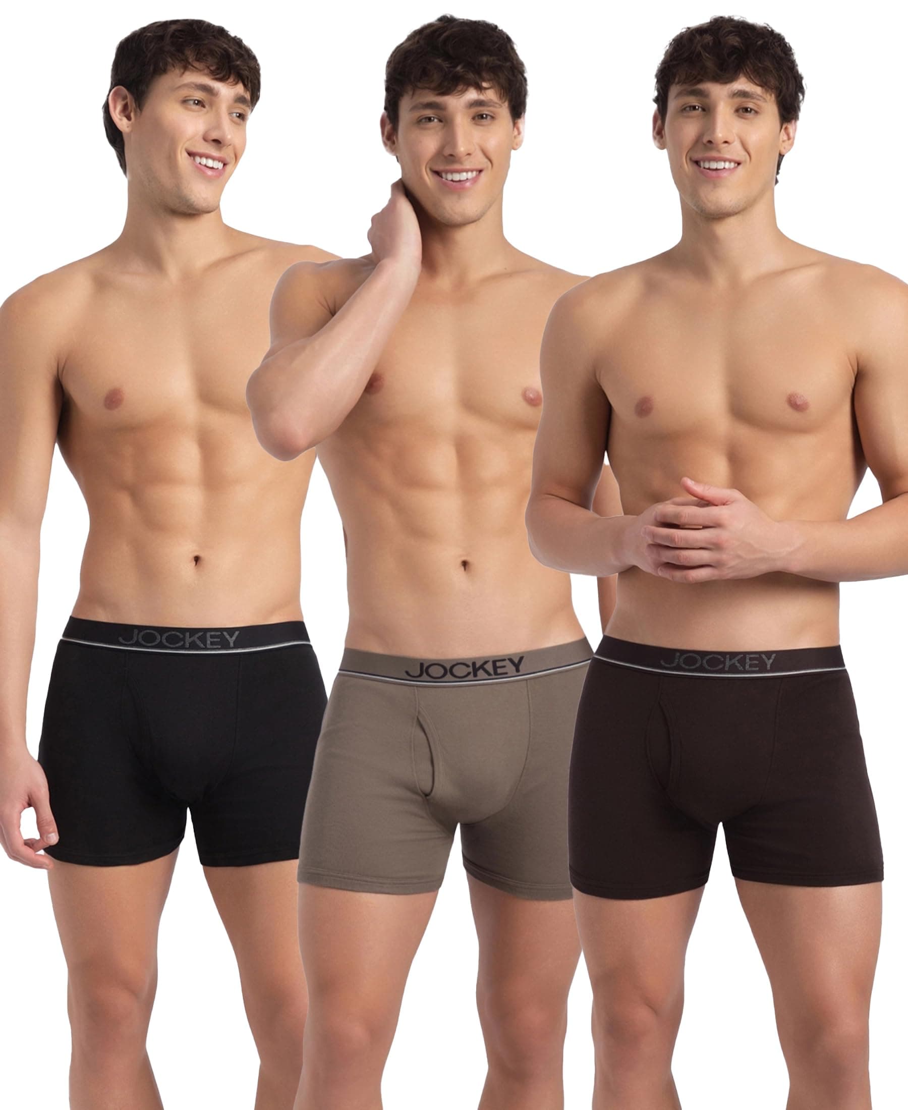 Jockey 8009 Men's Super Combed Cotton Rib Solid Boxer Brief with Ultrasoft and Durable Waistband (Pack of 3)