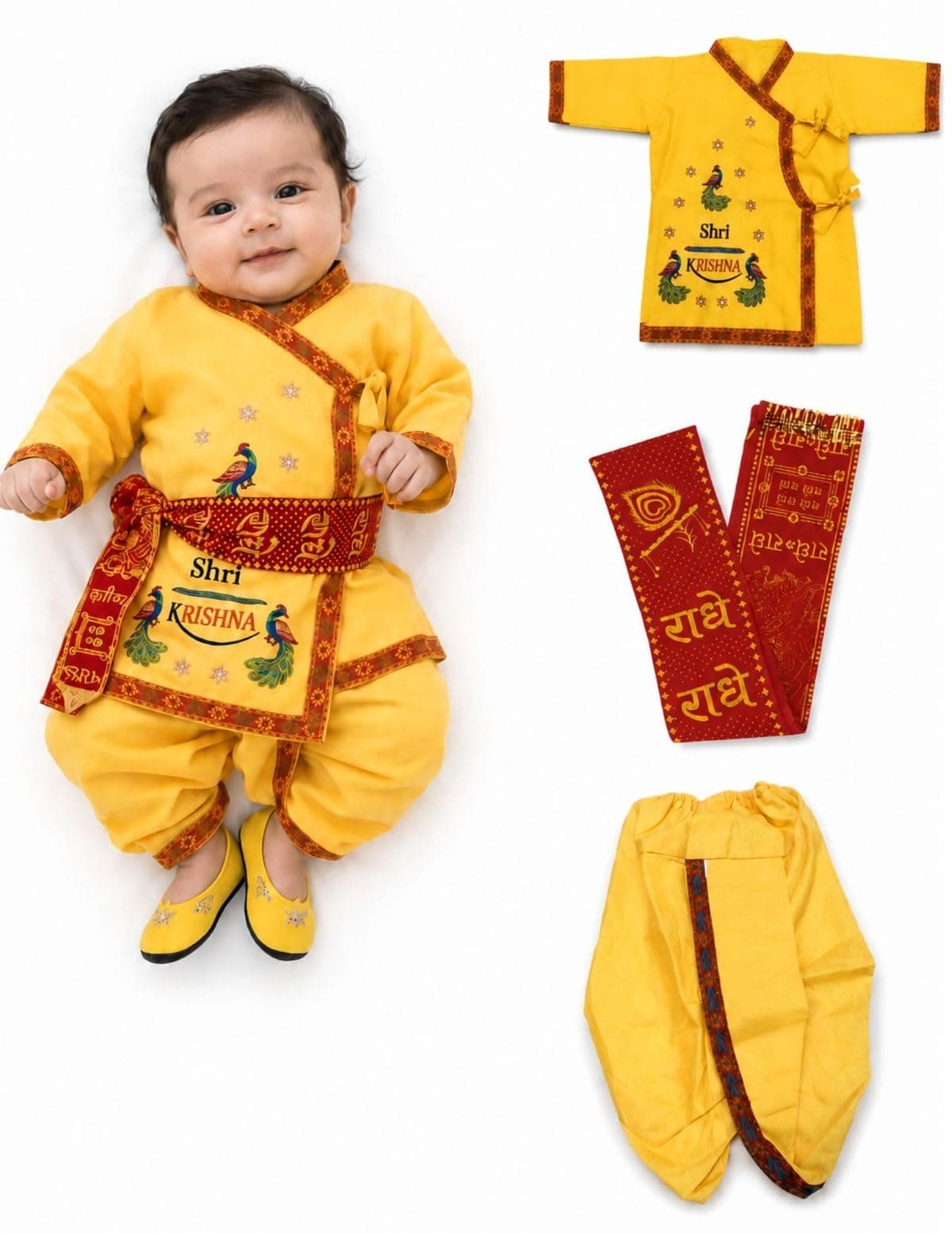 BookMyCostume Cotton Shri Krishna Dress For Baby Boy | Print Krishna Costume For Kids With Patka | Janmashtami Photoshoot Outfit | Kanha Dress For Baby Boy | Fancy Dress Costumes For Kids | 2-3 Years