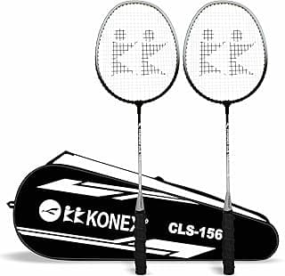 Konex Lightweight Aluminium Badminton Racquet for Beginners & Intermediates | Durable Frame with Full Cover Bag - Black (Pack of 2)