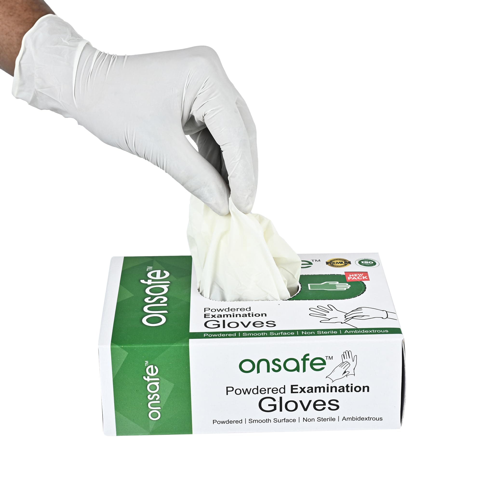 ONSAFE Latex Medical Examination Disposable Powdered Hand Gloves | Non-Sterile Single-Use Gloves for Healthcare, Laboratory, and General Use -100 Pieces Each Pack (White-Medium, Pack of 1)
