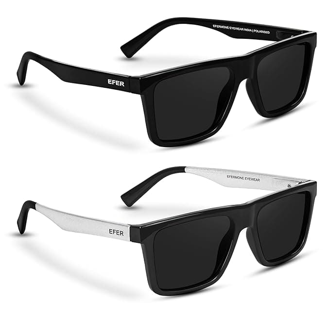 EFERMONE® Combo Pack of 2 Polarised Sunglasses Men Women Stylish with Lens Cleaner | TAC UV400 Protection Lens | Unisex (Medium) (2 Sunglasses with Soft Cases and Lens Cleaner)