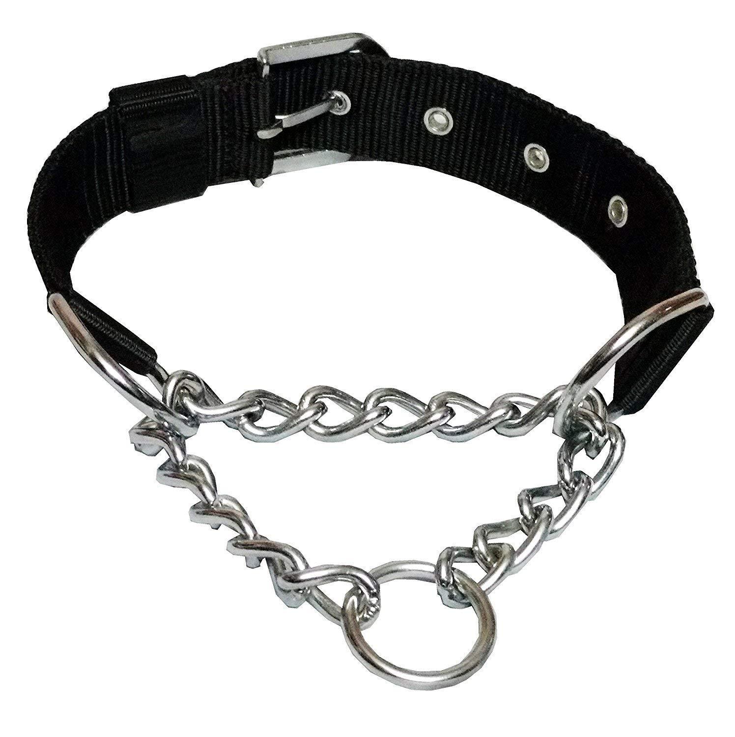 PSK PET MART Dog Nylon Half Chain Half Collar Belt Stainless Steel Dogs Collars 1 Piece Size - 1.25 inch Large (Color May Vary) (Pack of 1)