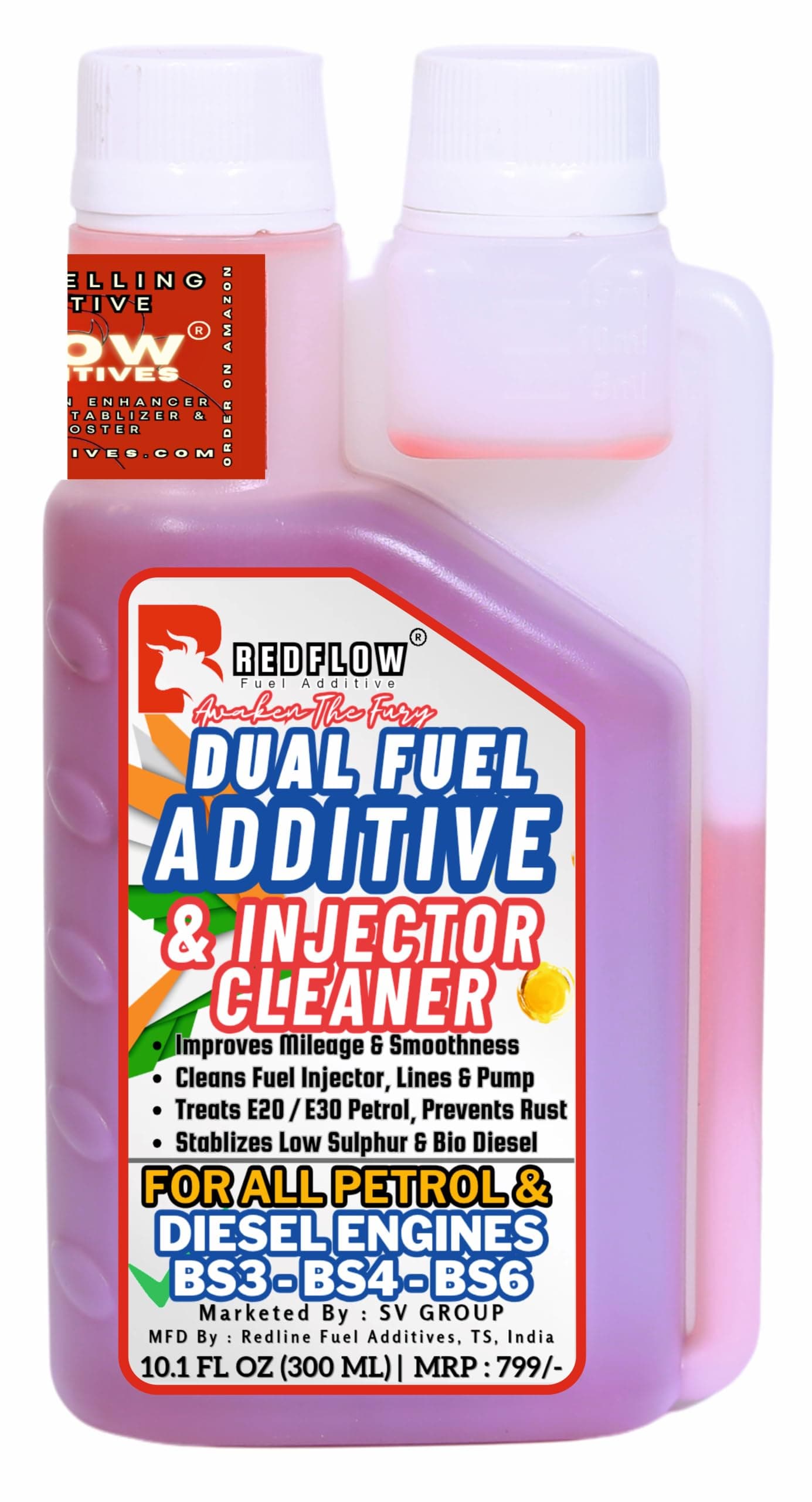 Red Flow Diesel & Petrol Additive | Injector Cleaner (300ML), Treats 60L Diesel & 150L E20 Petrol, for All Cars, Bikes, Scooters. Keeps Engine Clean, Improves Engine Smoothness, Fuel Economy.