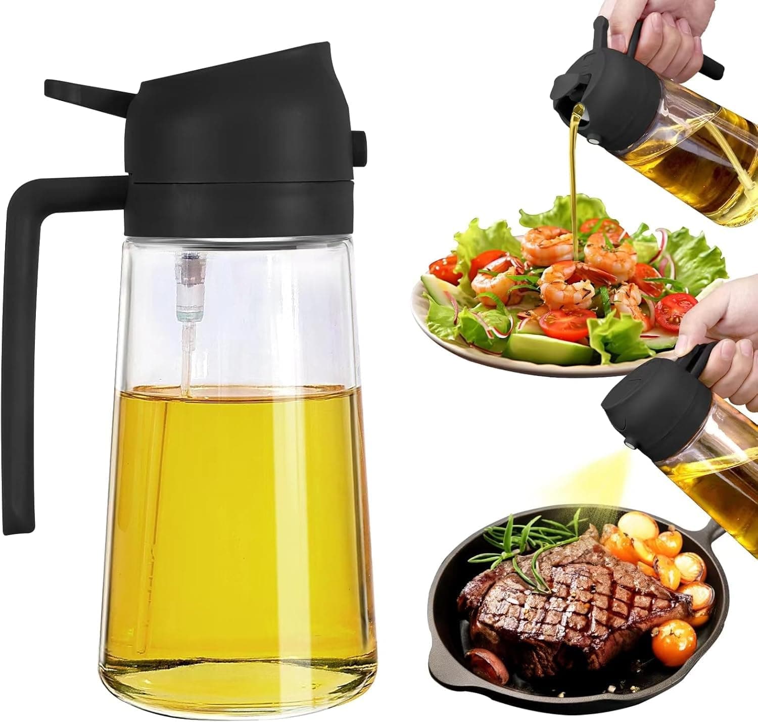 Misamo Enterprise 2-in-1 Oil Sprayer & Dispenser for Kitchen, 500ml, Black