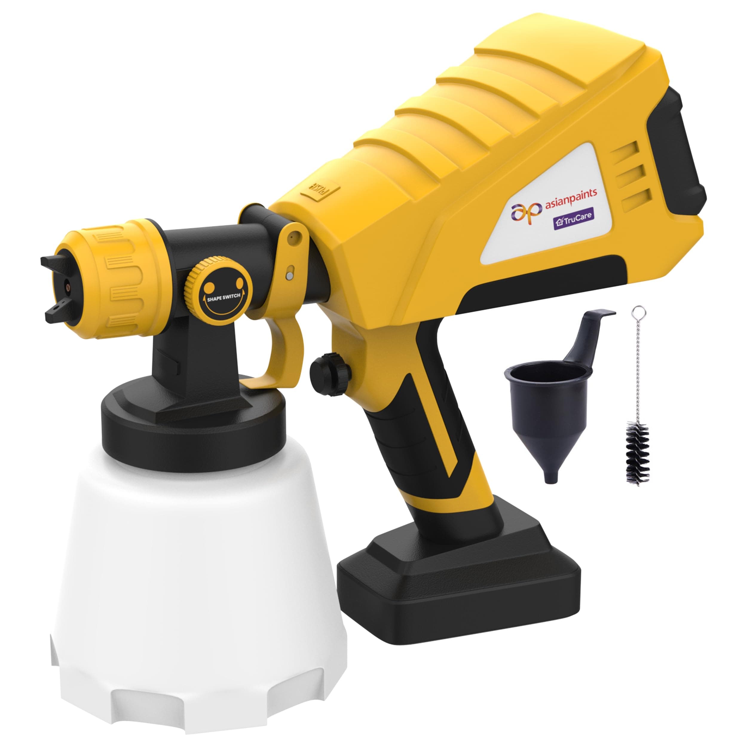 Asian Paints TruCare Paint Sprayer 750W Electric Spray Gun with 950ml Container VDE Plug 2.5mm Nozzle & 2m Long Cable 3200 RPM Motor Speed for Indoor Home DIY and Outdoor Use (Pack of 1, Yellow)