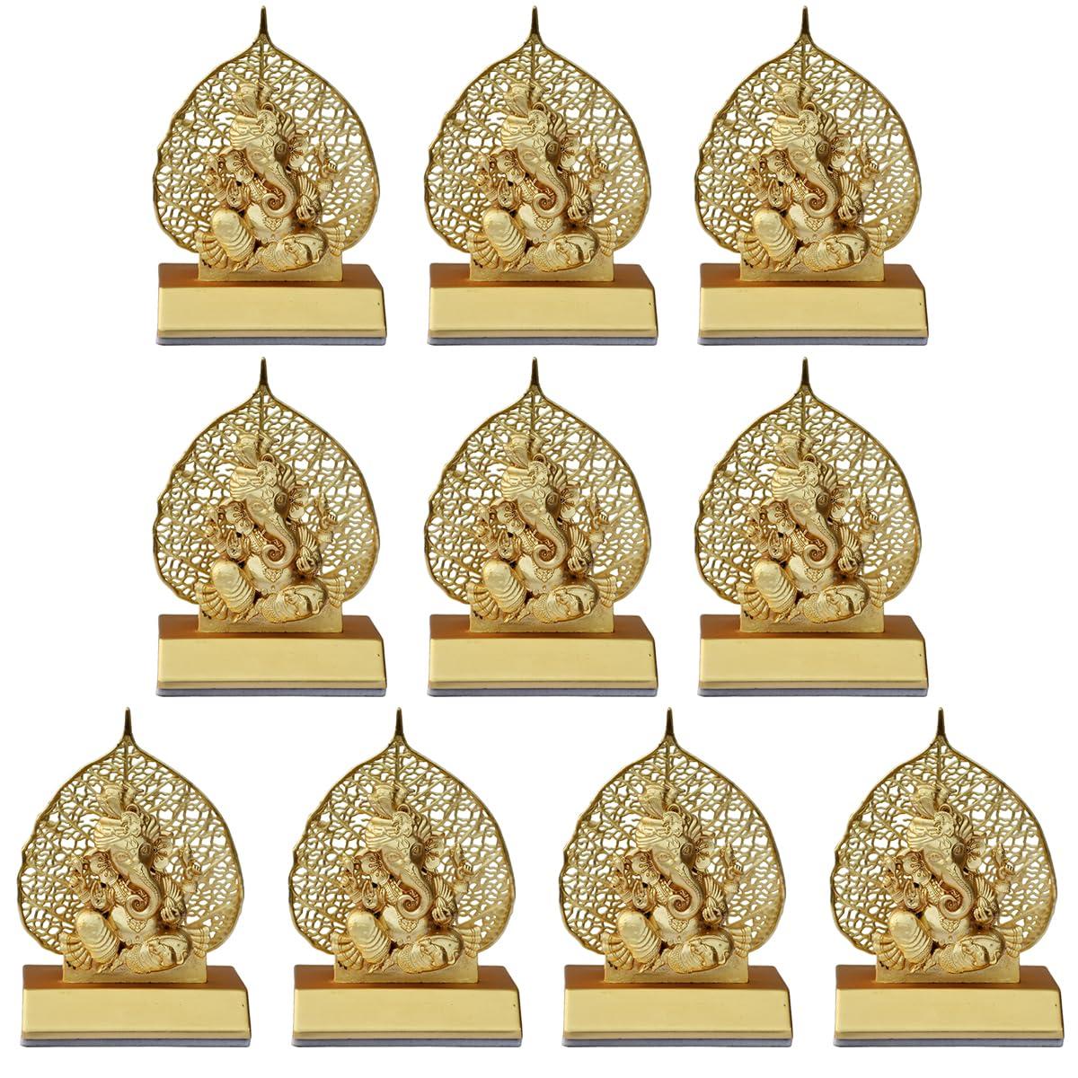 Saugat Traders Diwali Corporate Bulk Gifts for Employees, Clients - Pack of 10 Golden Ganesh Ji Statue for Corporate Office, Pooja Function - Religious Wedding Return Gifts