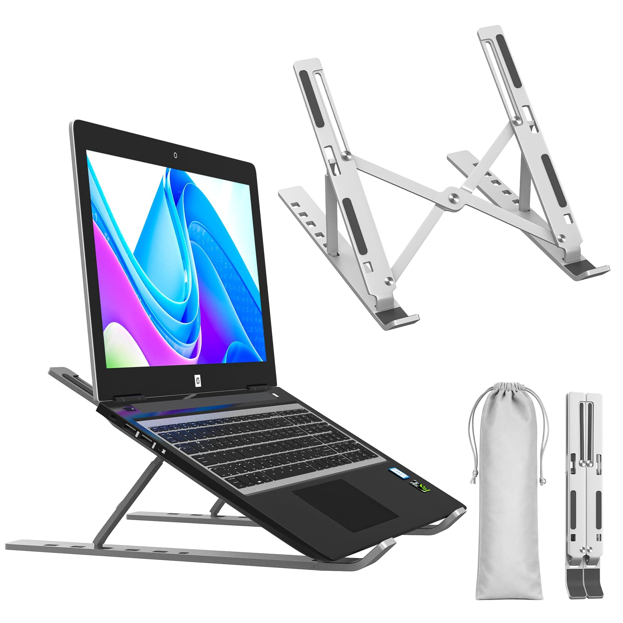 Tygot Aluminium Laptop Stand Adjustable 6 Angles, Foldable Ergonomic Laptop Riser for Desk, Portable Stand for MacBook, HP, Dell, Lenovo & Other Laptops (Grey)