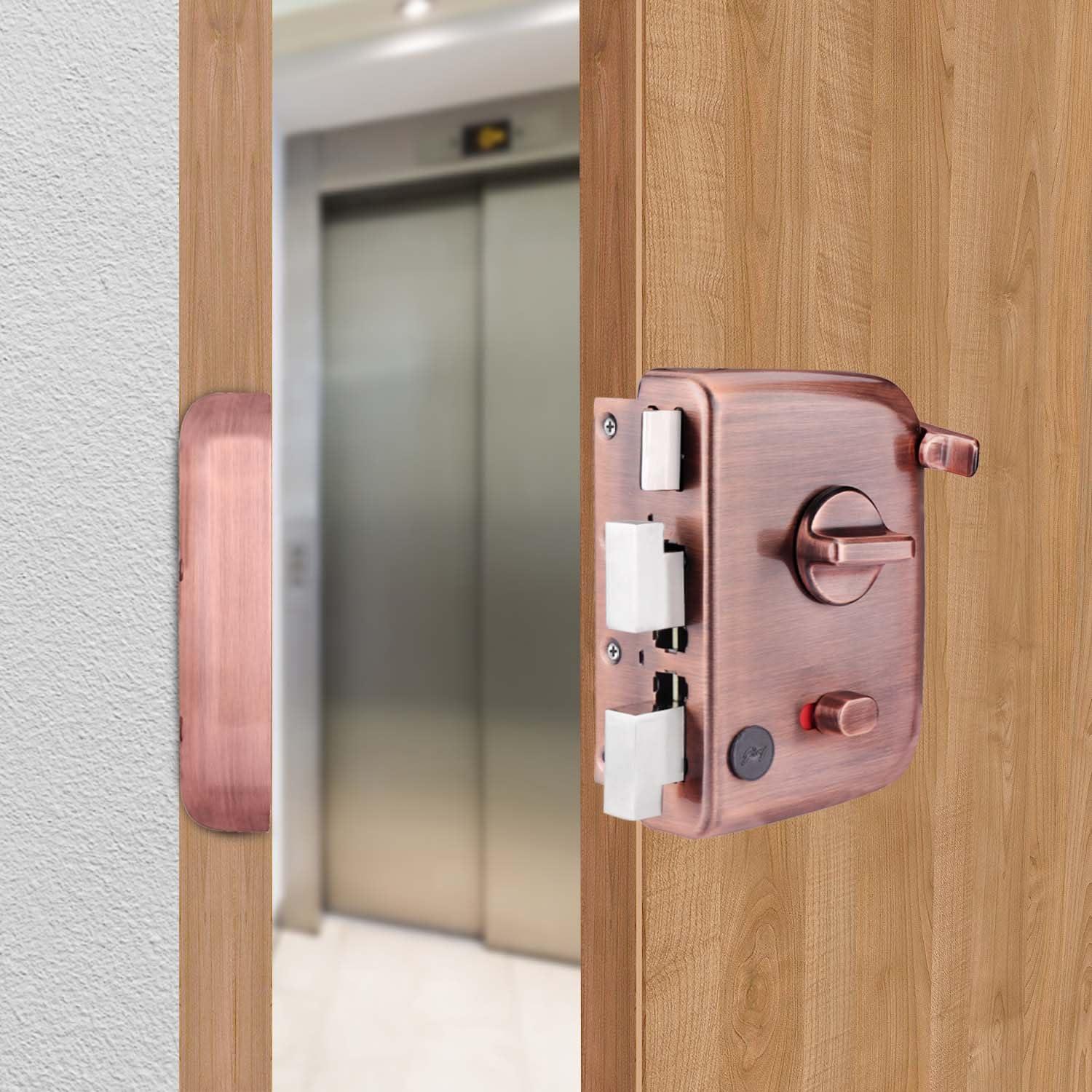 Godrej Rim Lock I Centaur EXS+ I 1CK Latchbolt I for Inside/Outside Opening Door & Left/Right Handed Doors I 4 Keys I 15 Years Warranty by Godrej I Auto Locking I Antique Copper Finish