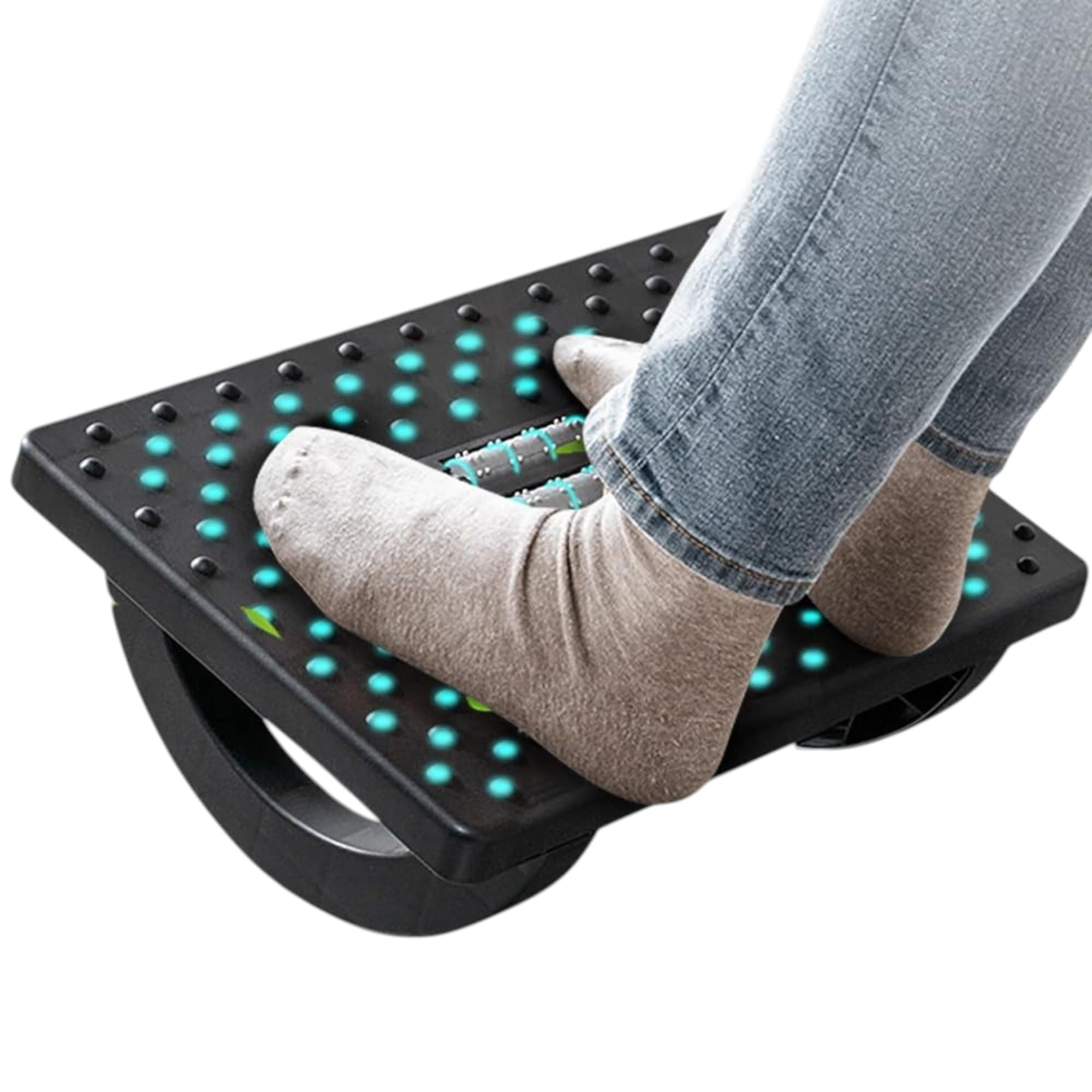 TechHark® Under Desk Foot Rest with Massage Rollers, Ergonomic Rocking Design, Grey/Black