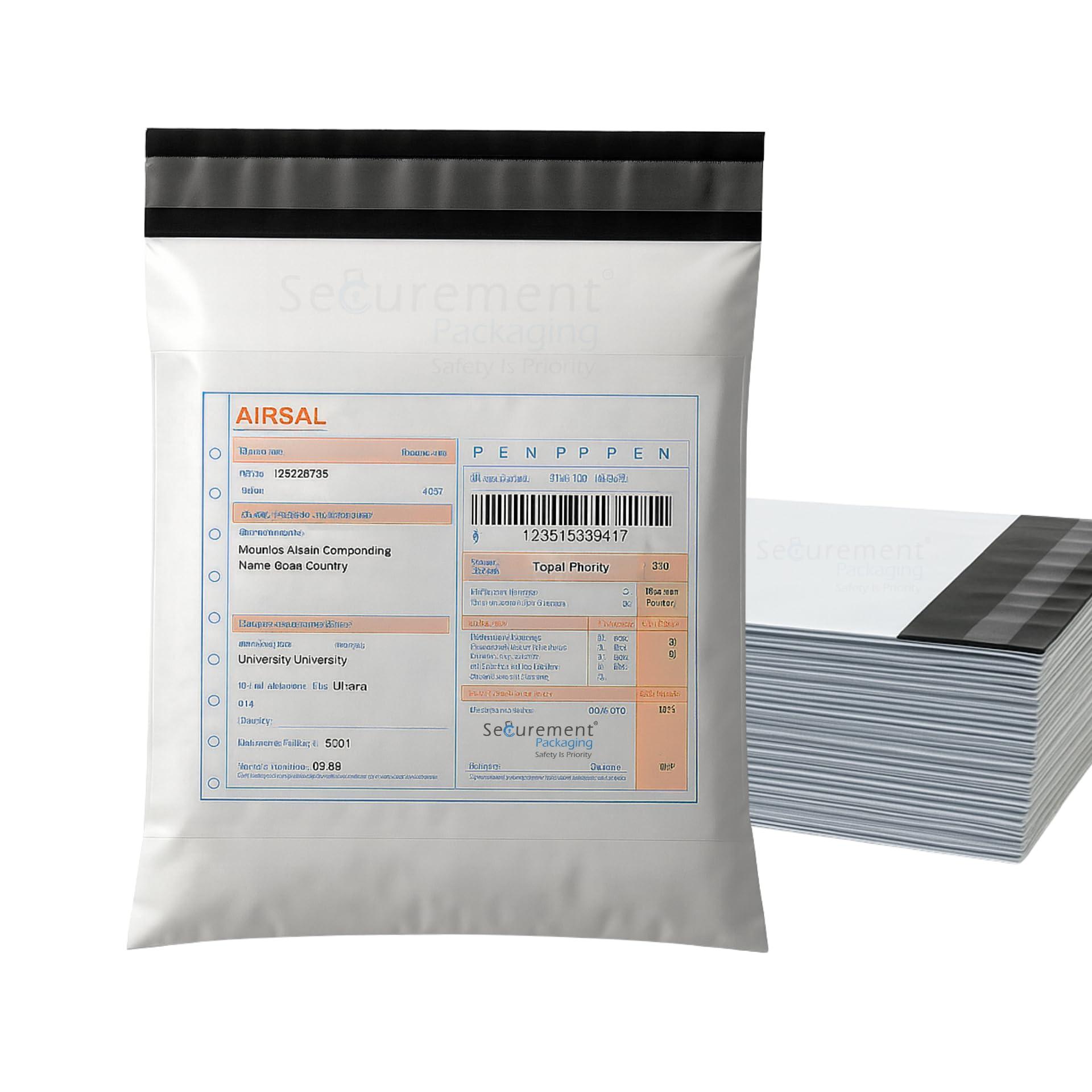 Securement Tamper Proof Courier Bags/Polybags with Sealking Pod, 60 Microns/Premium, 6 Inch x 8 Inch, White and Black, Pack of 100