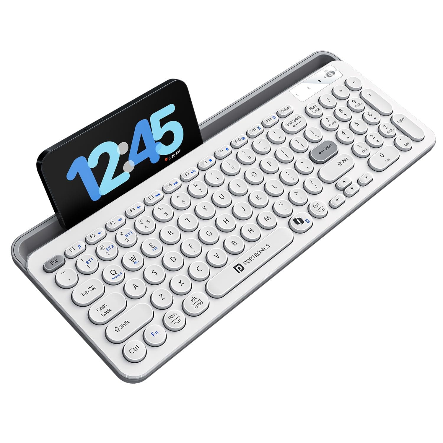 Portronics Bubble 3.0 Wireless Keyboard with Bluetooth + 2.4 GHz USB Receiver, Rechargeable Battery, Dual Height Adjustment, Multimedia Hotkeys with Numpad, for Laptop, PC, Smartphone, Tablet(White)