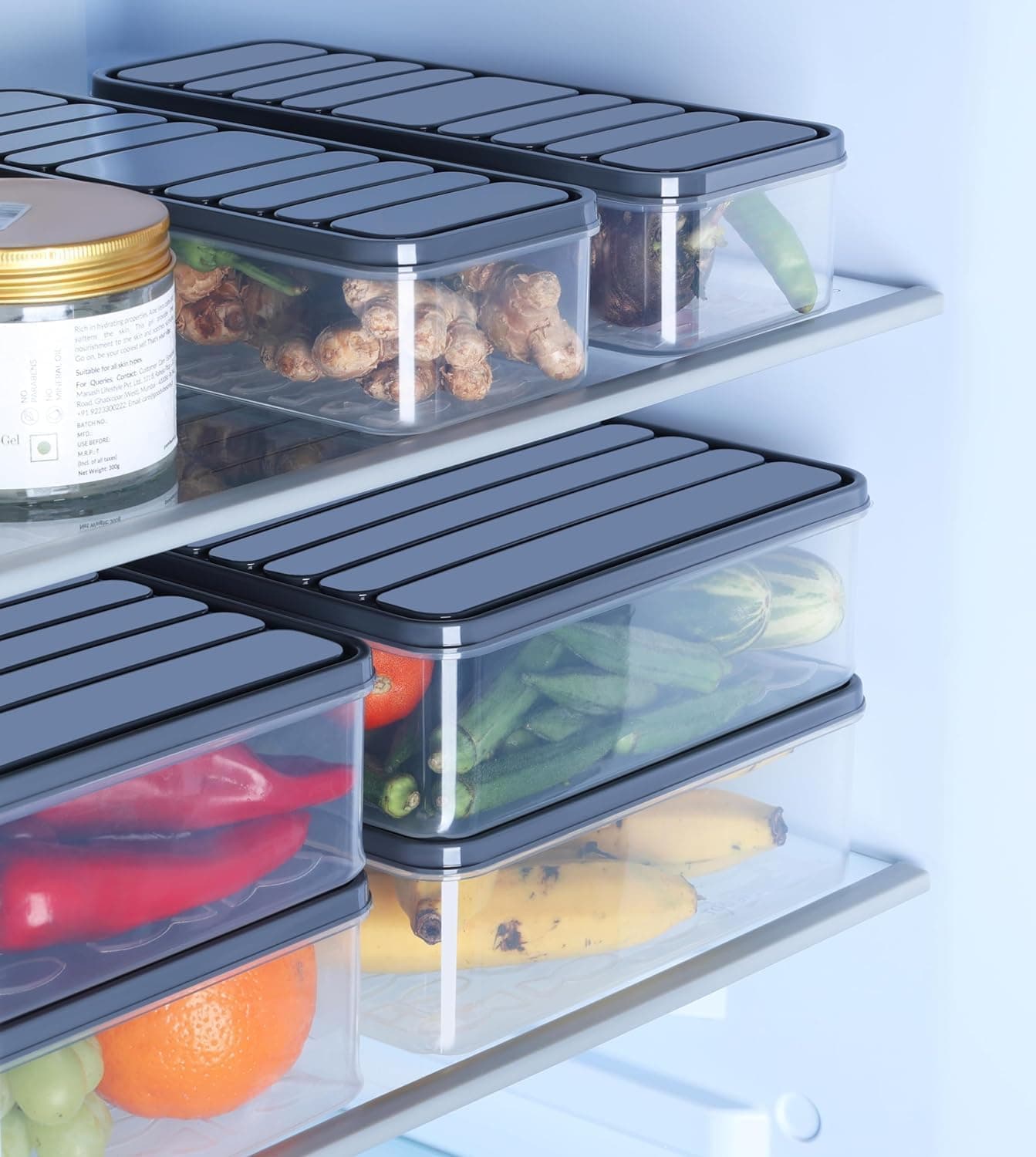 SATVIKAYA Air Tight Plastic Storage Containers Set for Kitchen | Pantry Organizers Kitchen Accessories Items,Fridge Storage Boxes | Leak-Proof, Durable, and Space-Saving (1200 ML, 4)