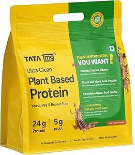 Tata 1mg Ultra Clean Plant Based Protein Powder Coffee Flavour | 24g Protein | Smooth & Creamy Vegan Protein | No Chalkiness | No Added Sugar | Complete Amino Acid Profile | Pea, Brown Rice & Yeast Protein | 1kg