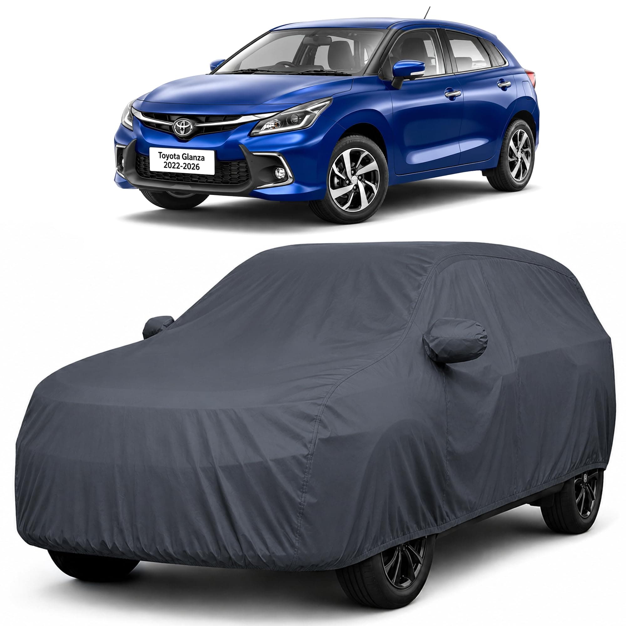 Autofact Car Body Cover Compatible with Toyota Glanza 2022-2026 | Custom Fit Car Cover |100% Waterproof | Triple-Stitched Lightweight Fabric | Dustproof | Indoor & Outdoor Use | Elastic Bottom