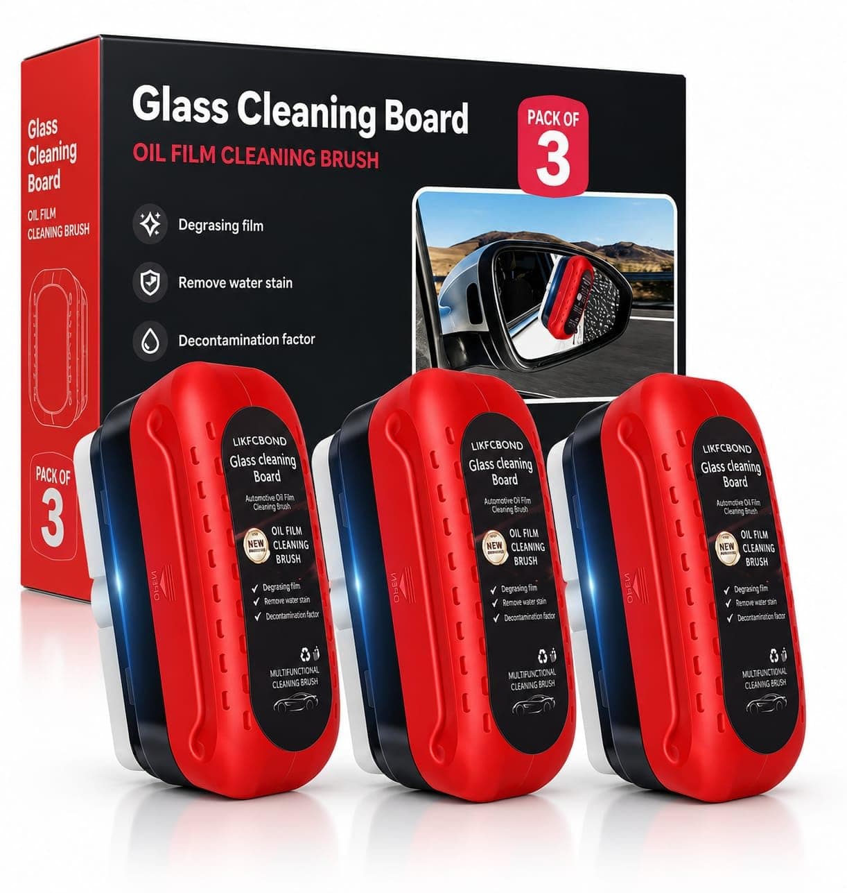 Pack of 2 Car Glass Oil Film Cleaning Brush | Windshield Cleaner Tool for Clear Vision | Anti-Fog, Anti-Rain Window Cleaner | Automotive Glass Cleaning Kit for Cars & SUVs (PacKk of 3)