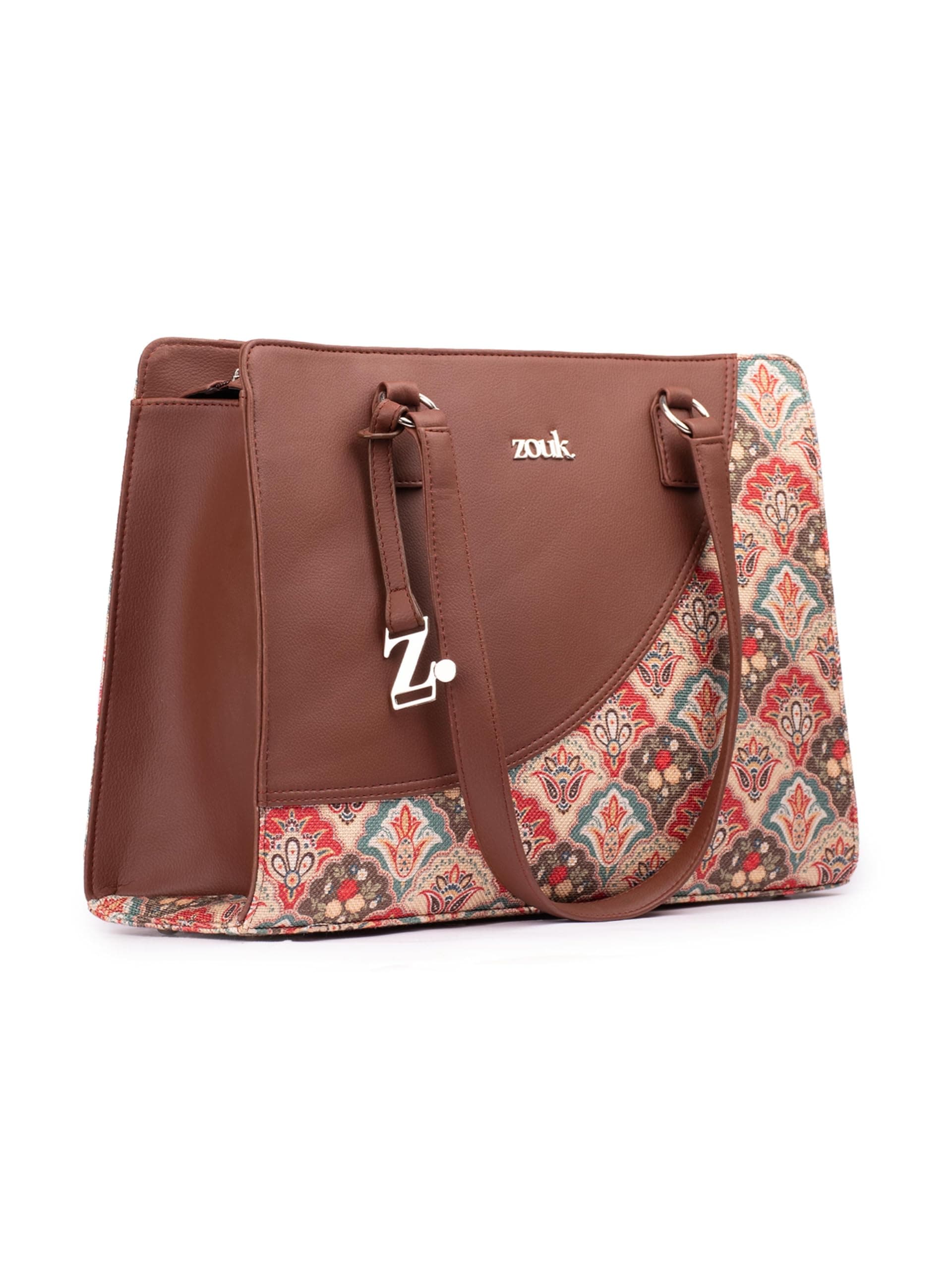 ZOUK Mughal Art Multicolor Office Essential Bag | Jute | Vegan Leather Handcrafted Tote Bag With Double Handle Shoulder Strap| Multicolor