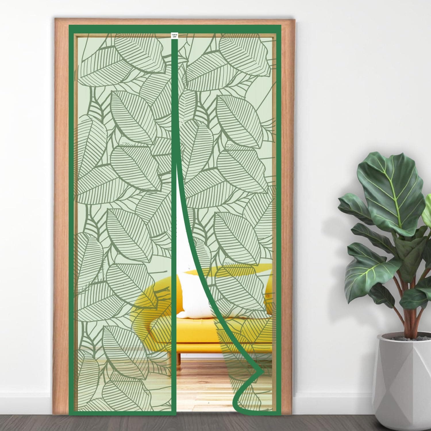 TurtleGrip Door Mosquito Net Curtains with Magnet's new Leaf Pattern. Full Frame Hook & Loop for Main Doors, Bedroom, Kitchen & Balcony Doors(200x100, ForestGreen) |Measure Before Order.