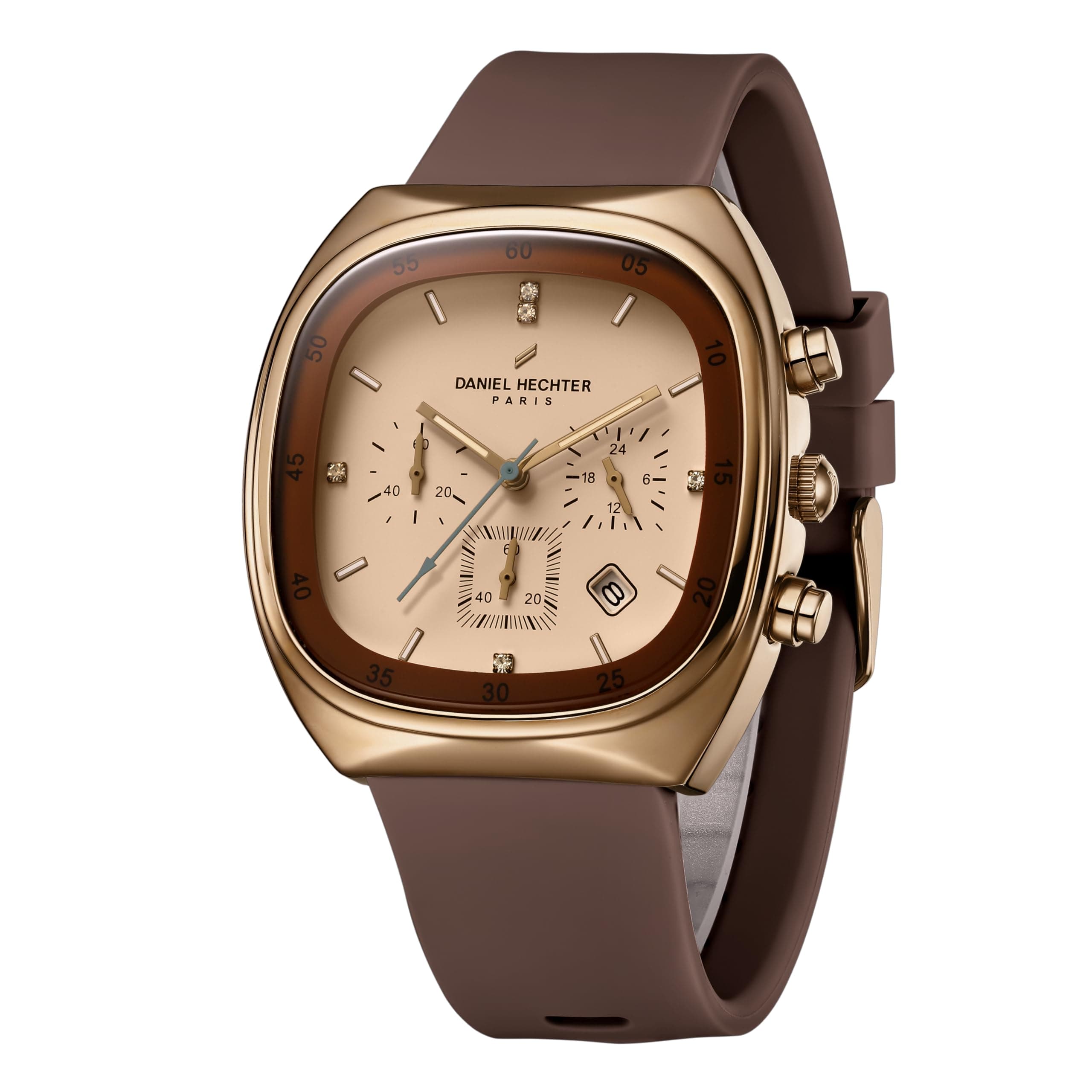 Daniel Hechter Paris Bercy Collection Modern Multi Functional Watch for Men with Square Dial and Silicon Band-DHM1001 (Beige)