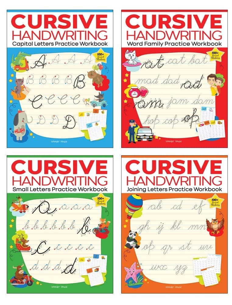 Cursive Handwriting Practice Workbooks (Set of 4): Small Letters, Capital Letters, Joining Letters & Word Families | Level 1 | Ages 5–8 | Build Writing Skills with Fun Exercises