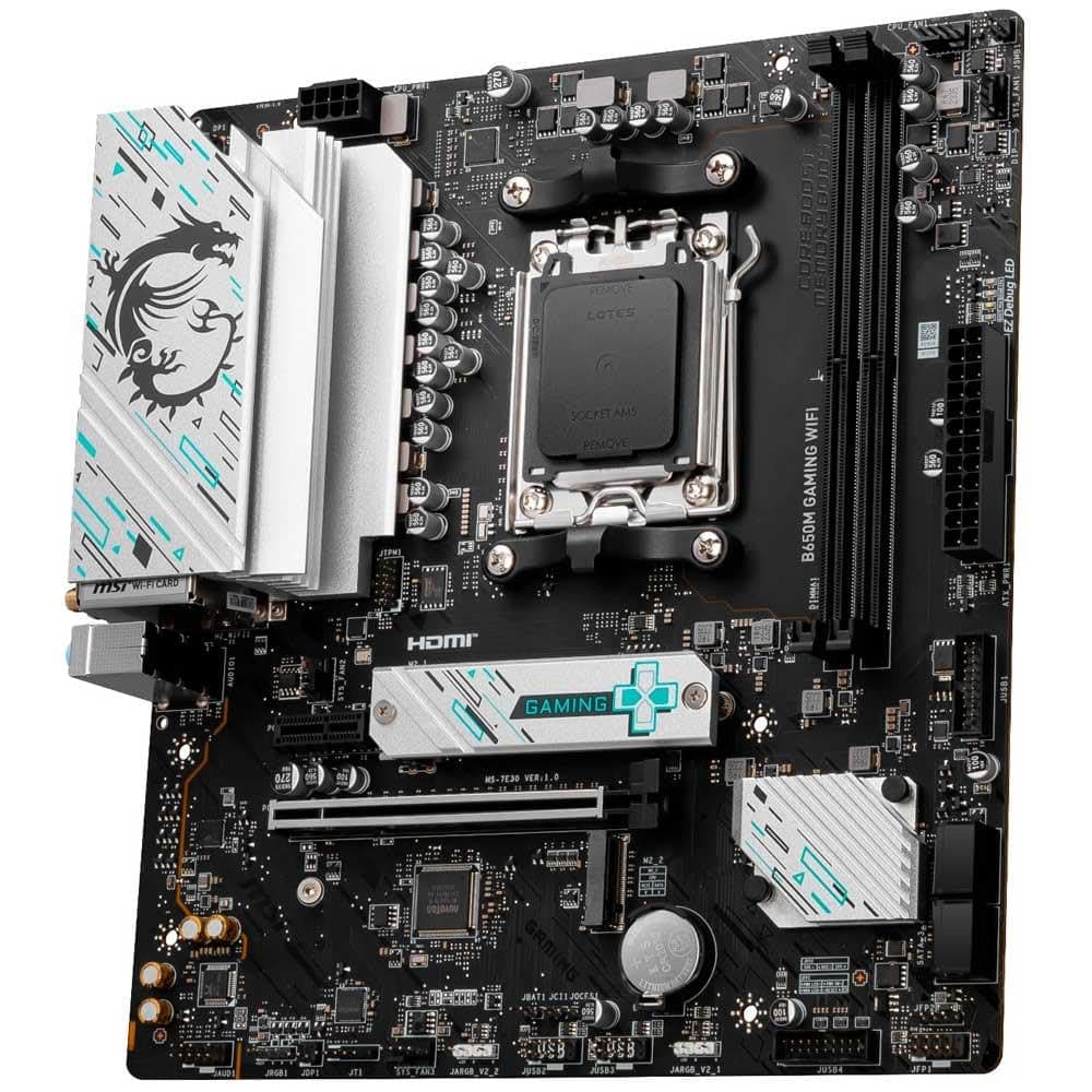 MSI B650M Gaming WiFi Motherboard, mATX - Supports AMD Ryzen 7000 Series Processors, AM5 - DDR5 Memory Boost 7800+ MHz/OC, PCIe 4.0 x16, M.2 Gen4, Wi-Fi 6E