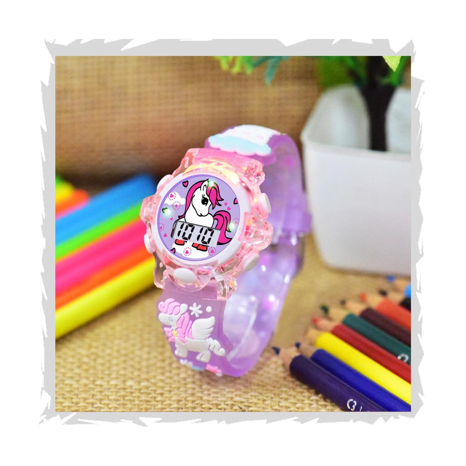 Shocknshop Digital Flashing Light with Music Kids Children Unisex Watch for Girls Perfect for 5-12 Years -W331 (Purple Unicorn)