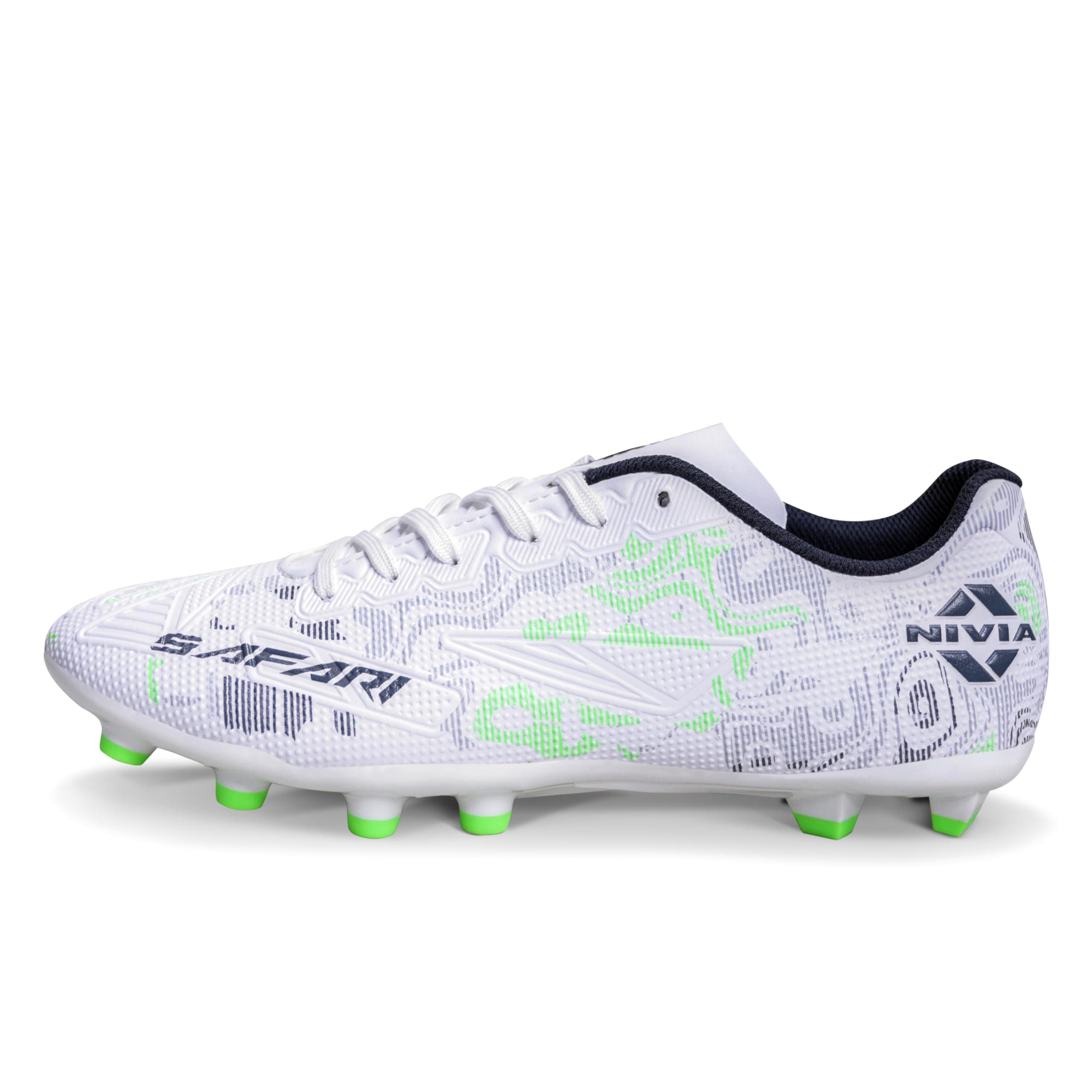 Nivia Safari Football Stud for Men, PU Synthetic Leather Upper, TPU Sole, Die-Cut EVA Sockliner, Ideal for Hard & Grassy Surfaces (White/Grey) Size-UK07
