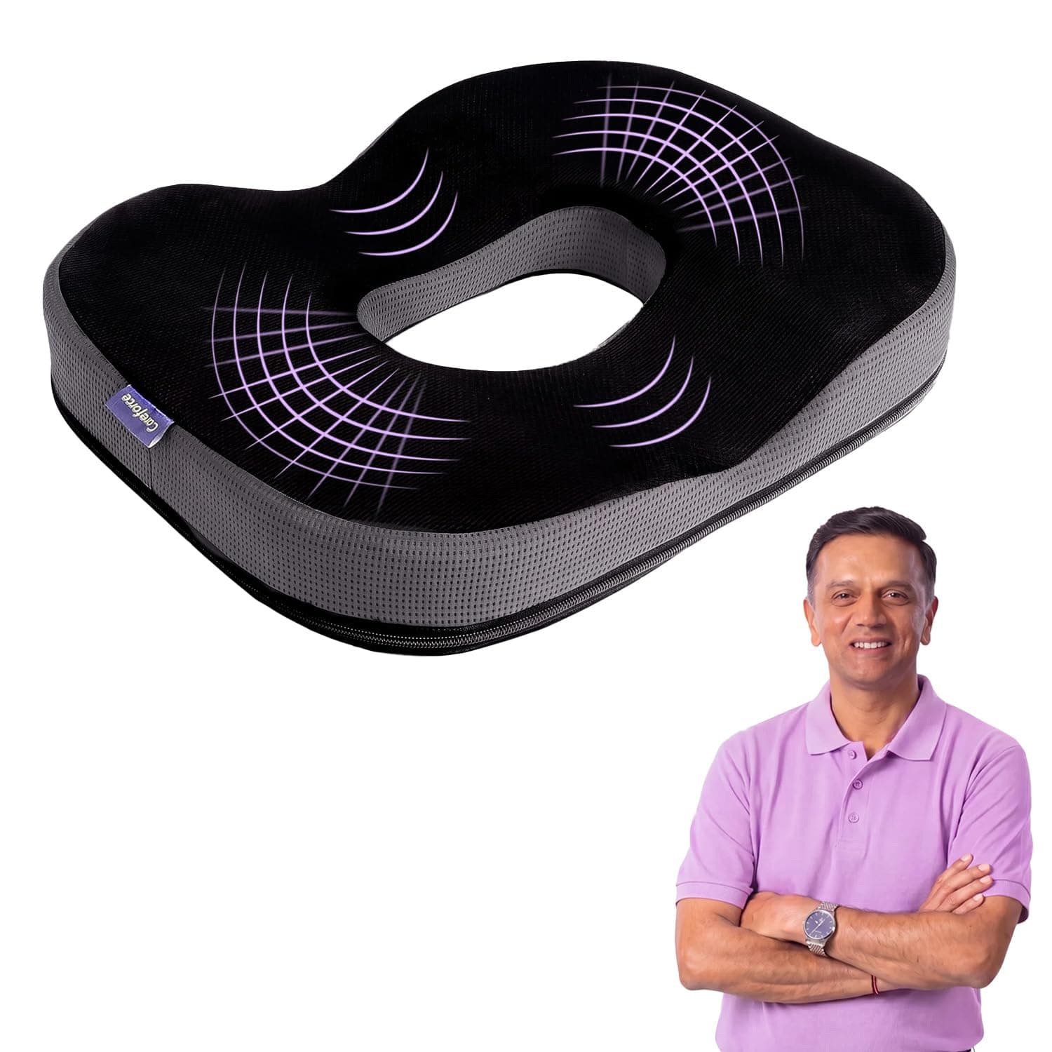 Careforce Donut Pillow for Tailbone Pain Relief Orthopedic Coccyx Cushion for Sitting, Hemorrhoids & Piles Relief, Sciatica Support Donut Seat Cushion for Office Chair, Car Seat & Wheelchair-Blackgrey