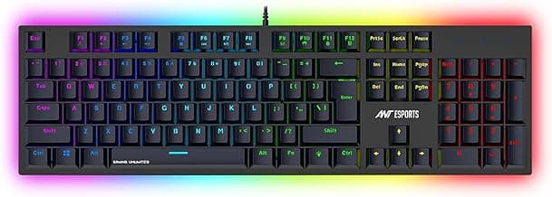 Ant Esports MK3400 V3 Pro Mechanical Gaming Keyboard RGB LED 104 Keys Blue Switch Anti Ghosting Full Size Wired USB PC Keyboard Removable Double Shot Keycaps Ergonomic for PC, Laptop and Mac (Black)