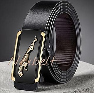 Generic Nexbelt Men's Leather Belt, Black with Gold Leaping Jaguar Automatic Buckle, Formal Style
