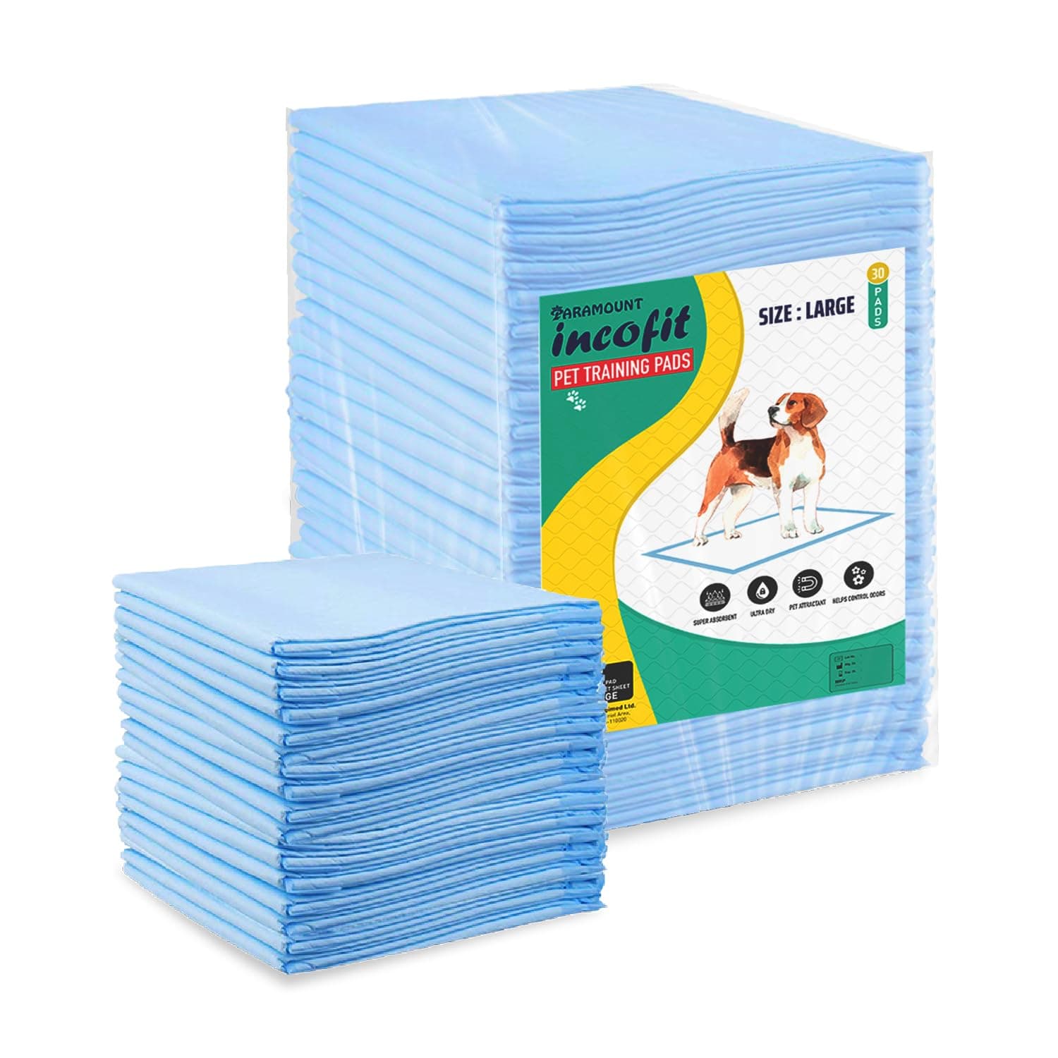 Incofit Pet Training Pads 60 X 90 cm Extra Large 30 Counts with Leak-Proof Quick-Dry Design, 5 Layered Leak Proof, Potty & Peeing Toilet Trainer, Non Slippery