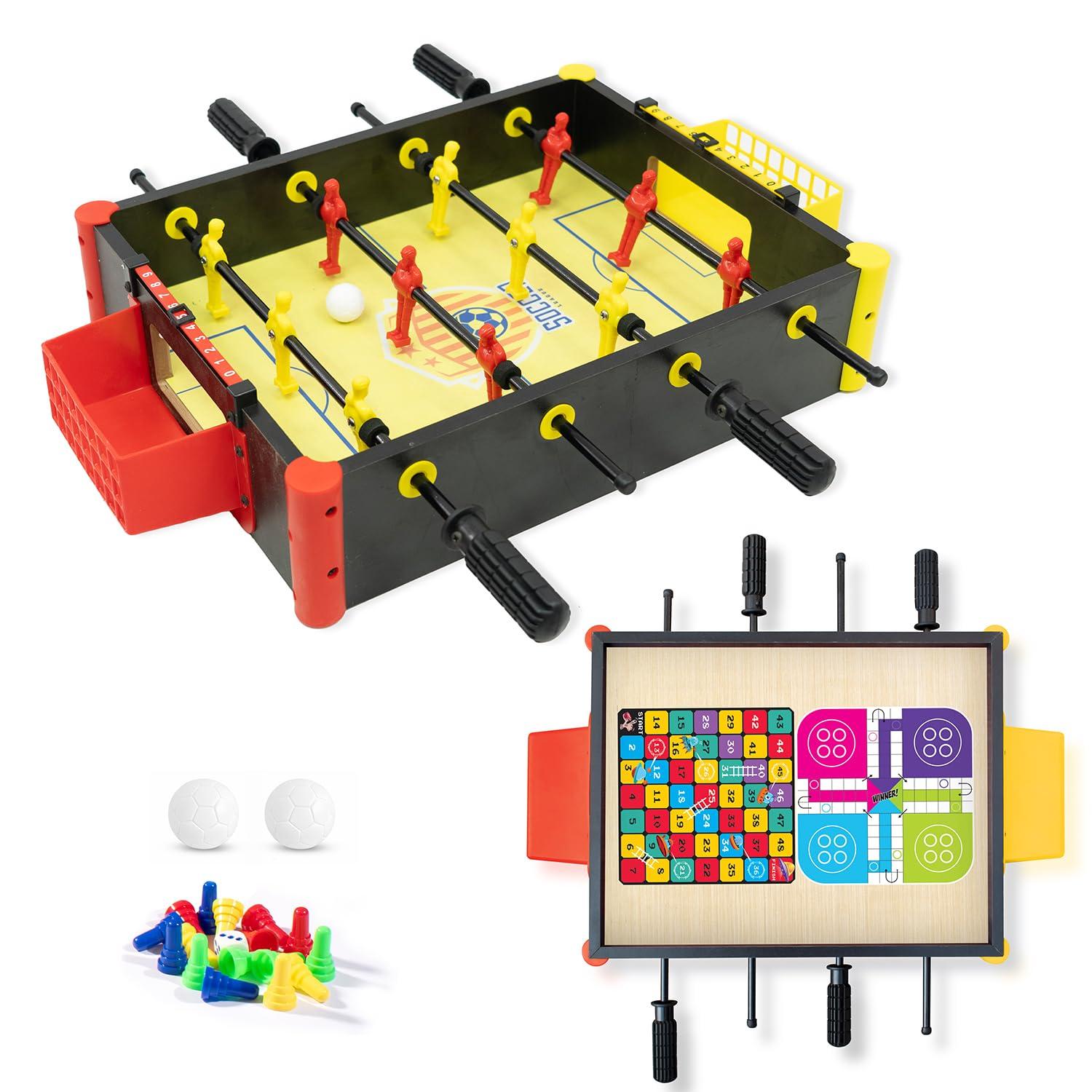 Amazon Brand - Jam & Honey 3 in 1 Tabletop Foosball Game | Mini Football Table with Ludo & Snakes & Ladders | Indoor Board Game for Kids & Family | Age 6+ Years | Compact & Lightweight Design