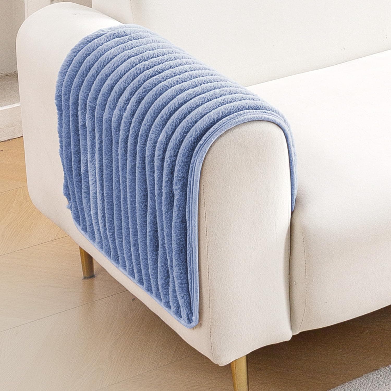 HOKIPO Snuggle Fur Sofa Armrest Cover, 2 Pc, Denim Blue