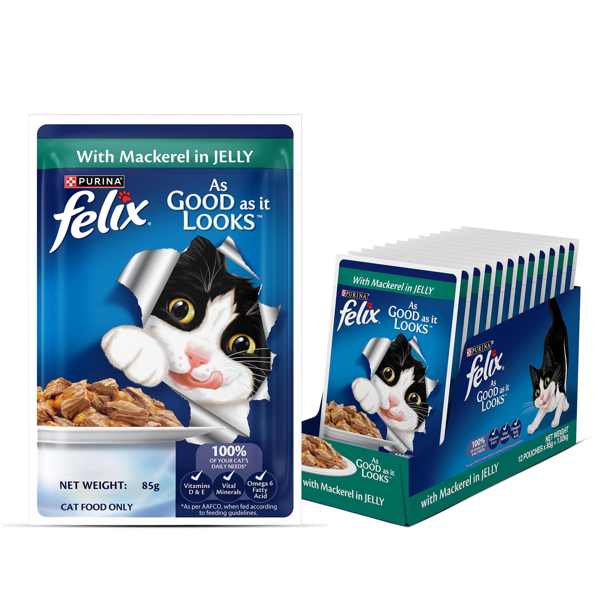 Purina Felix Mackerel in Jelly, Wet Food for Kittens, Pack of 12 (12x85g)