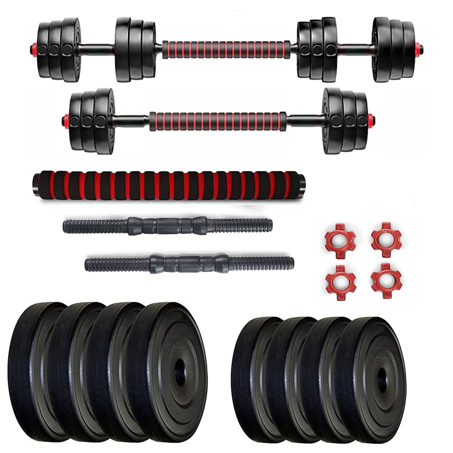 Protoner PVC 3 in 1 convertible DM 4-40 Kg Dumbbells Set and Fitness Kit for Men and Women Whole Body Workout (4 Kg (1 Kg x 4), 3 in 1 convertible), Black And Red