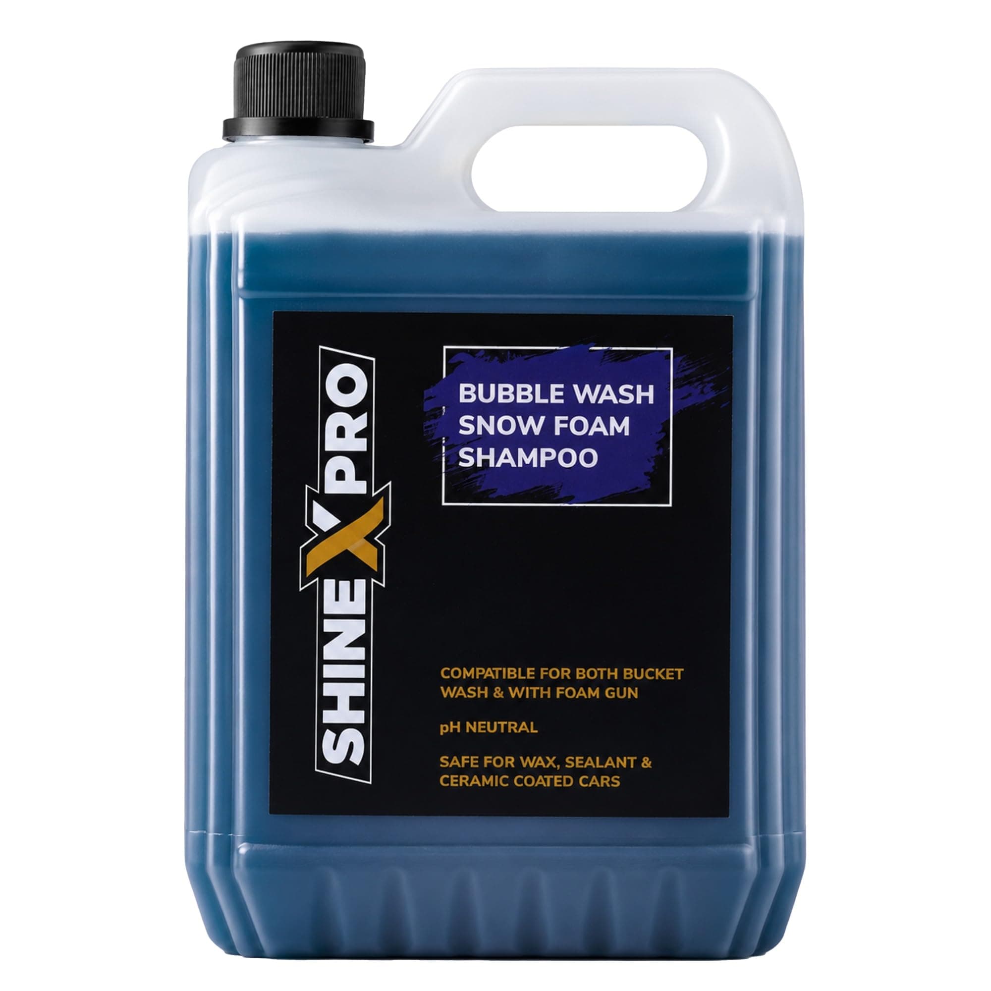 ShineXPro 5 Ltr Car Wash Shampoo Concentrate - pH Neutral, Thick Suds With Shine Enhancing Formula - Bubblewash Snow Car Foam Shampoo That Works With Both Bucket Wash And Foam Cannon