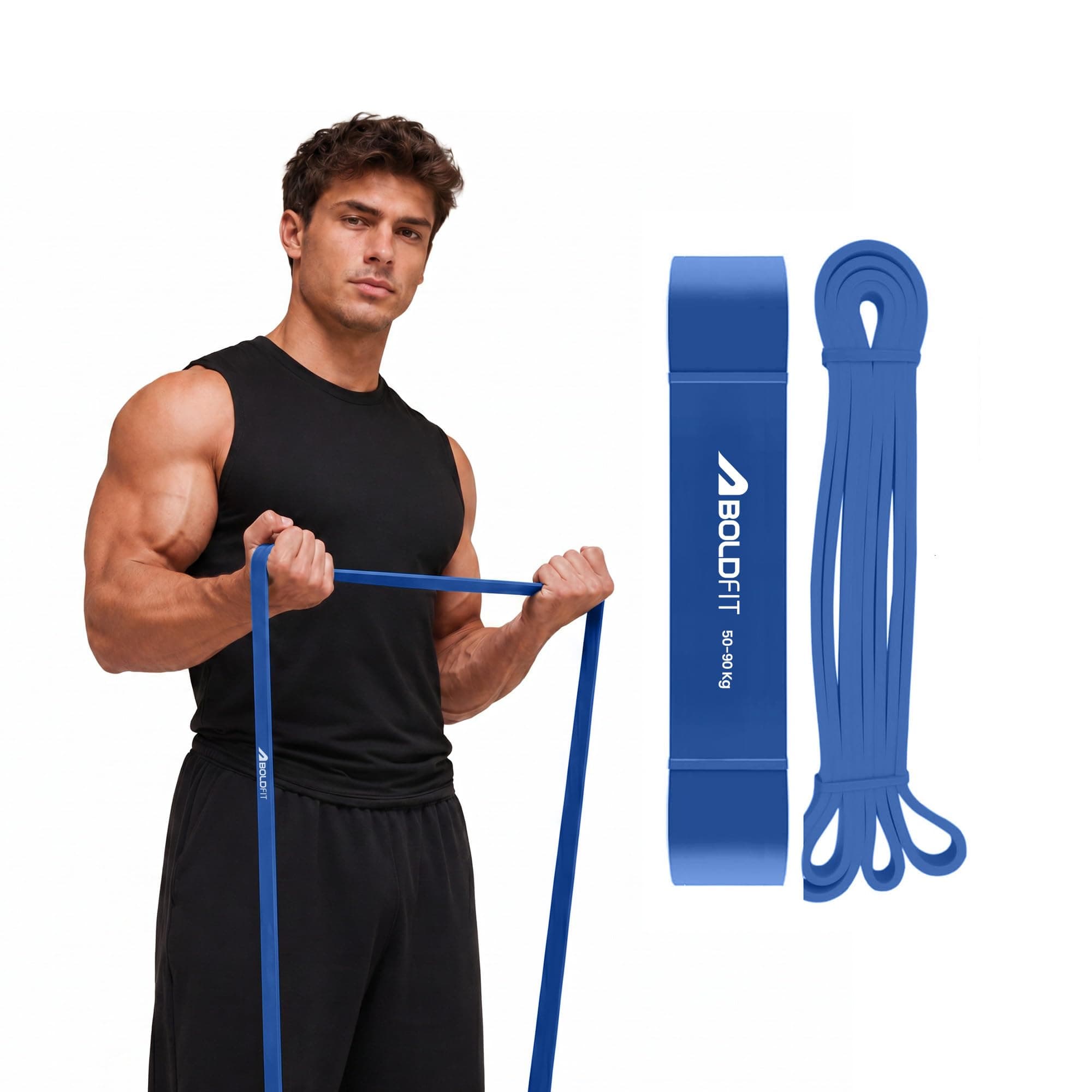 Boldfit Heavy Resistance Band for Workout & Exercise Pull Up, Stretching & Toning Bands for Men & Women Resistance Band Set for Home & Gym Workouts (Blue, 60–75 Kg)