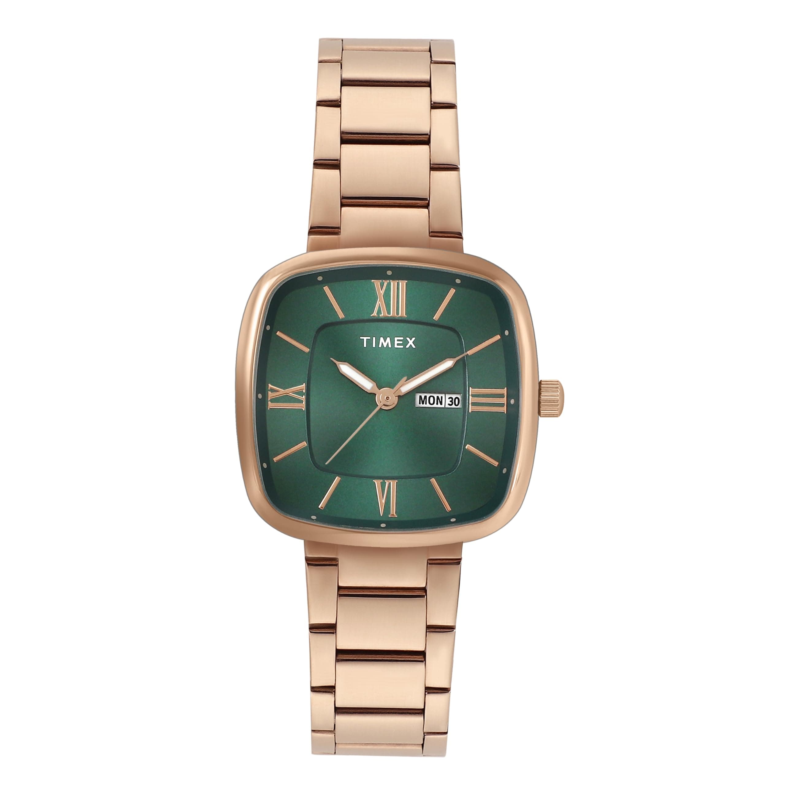 TIMEX Analog Watch for Women with Green Square Dial & Rose Gold Stainless Steel Bracelet Band Water Resistant Women's Wrist Watches - TWEL20603