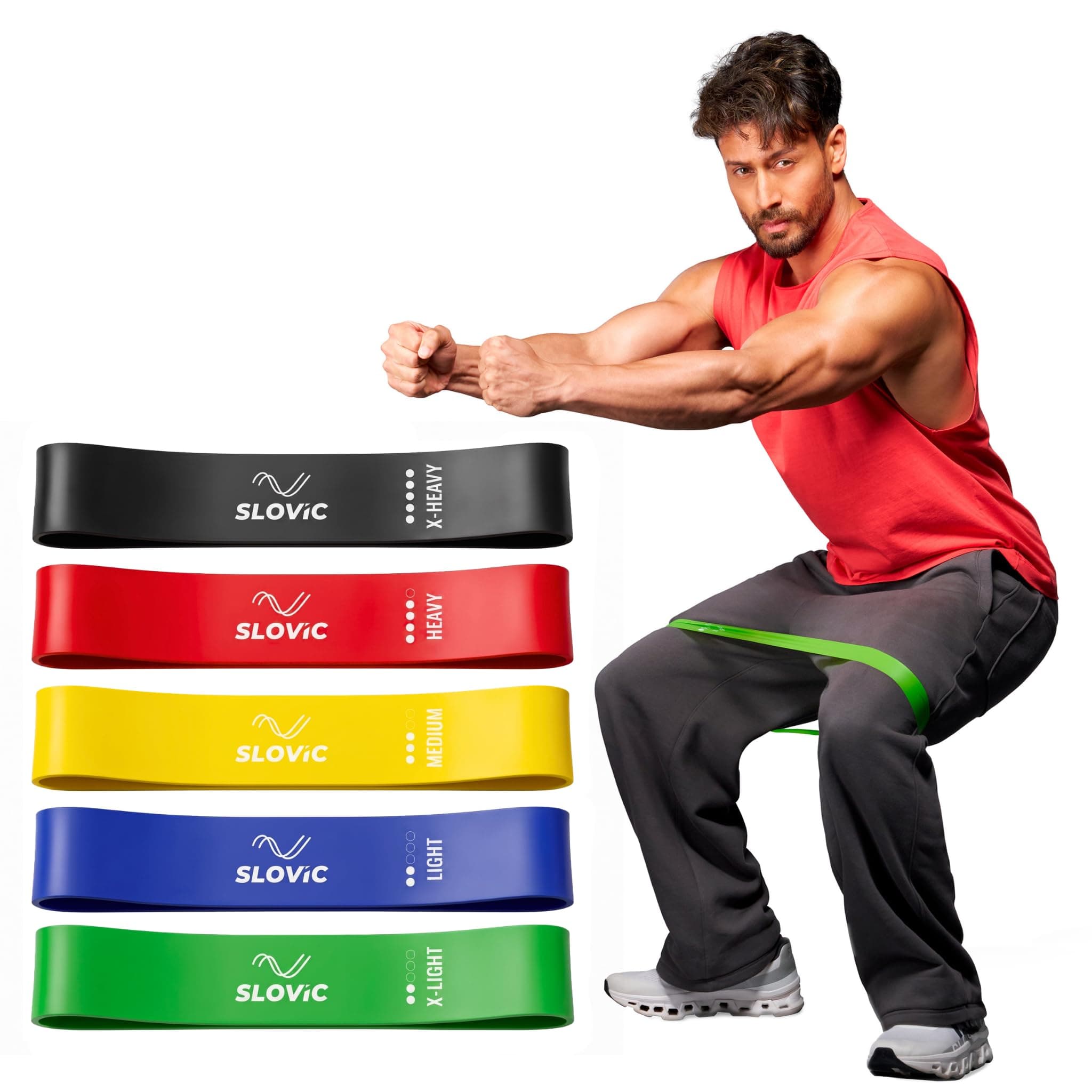 SLOVIC Resistance Bands Mini Loop |Hip Band for Women & Men for Hip, Glutes, Legs and Squats Exercises | Thera Band| Gym Equipment for Home Workout | Resistance Band Set of 5 Natural Rubber