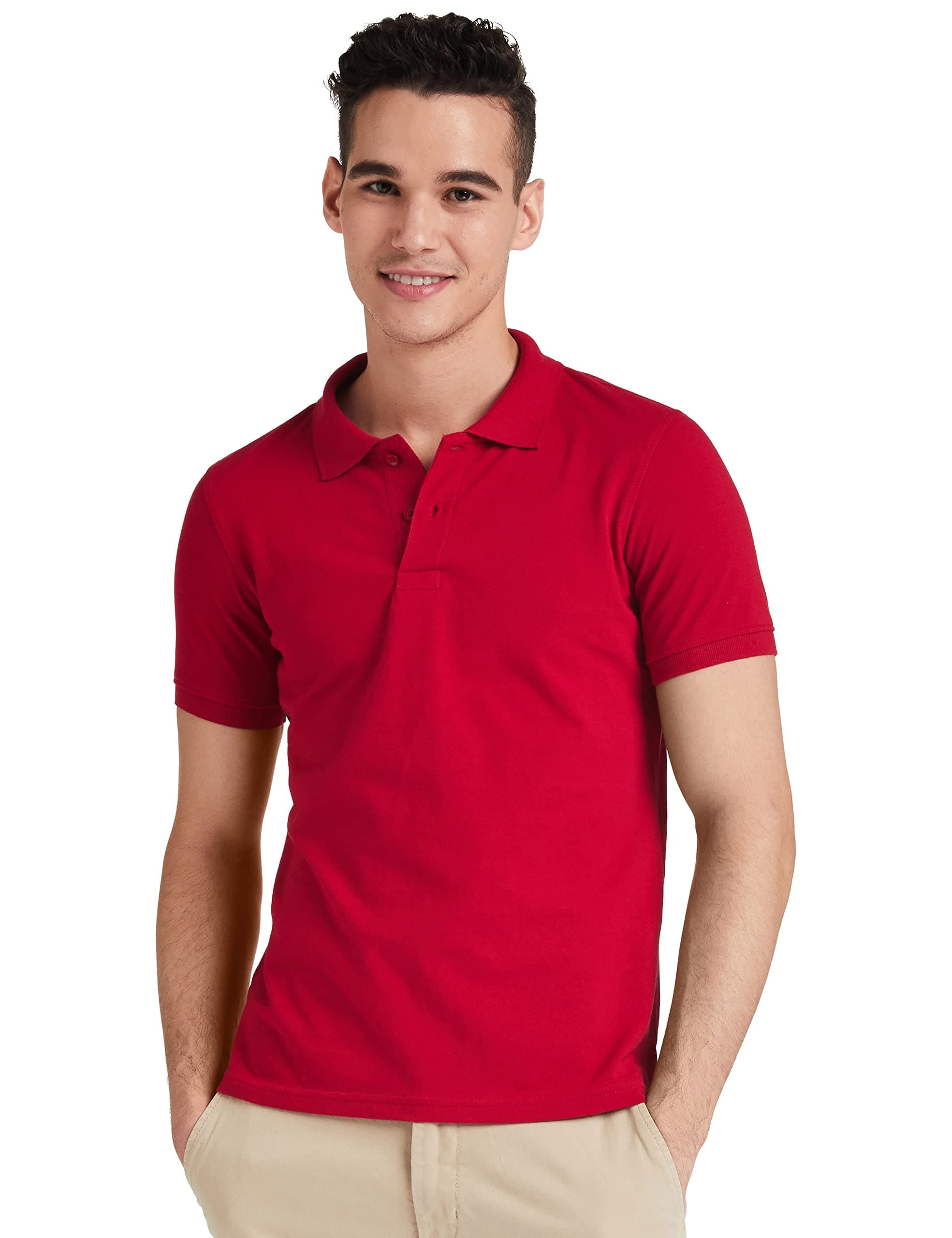 Amazon Brand - Symbol Men's Solid Regular Fit Half Sleeve Polo(AW17MPCP-SINGLE_Tango Red_XL)