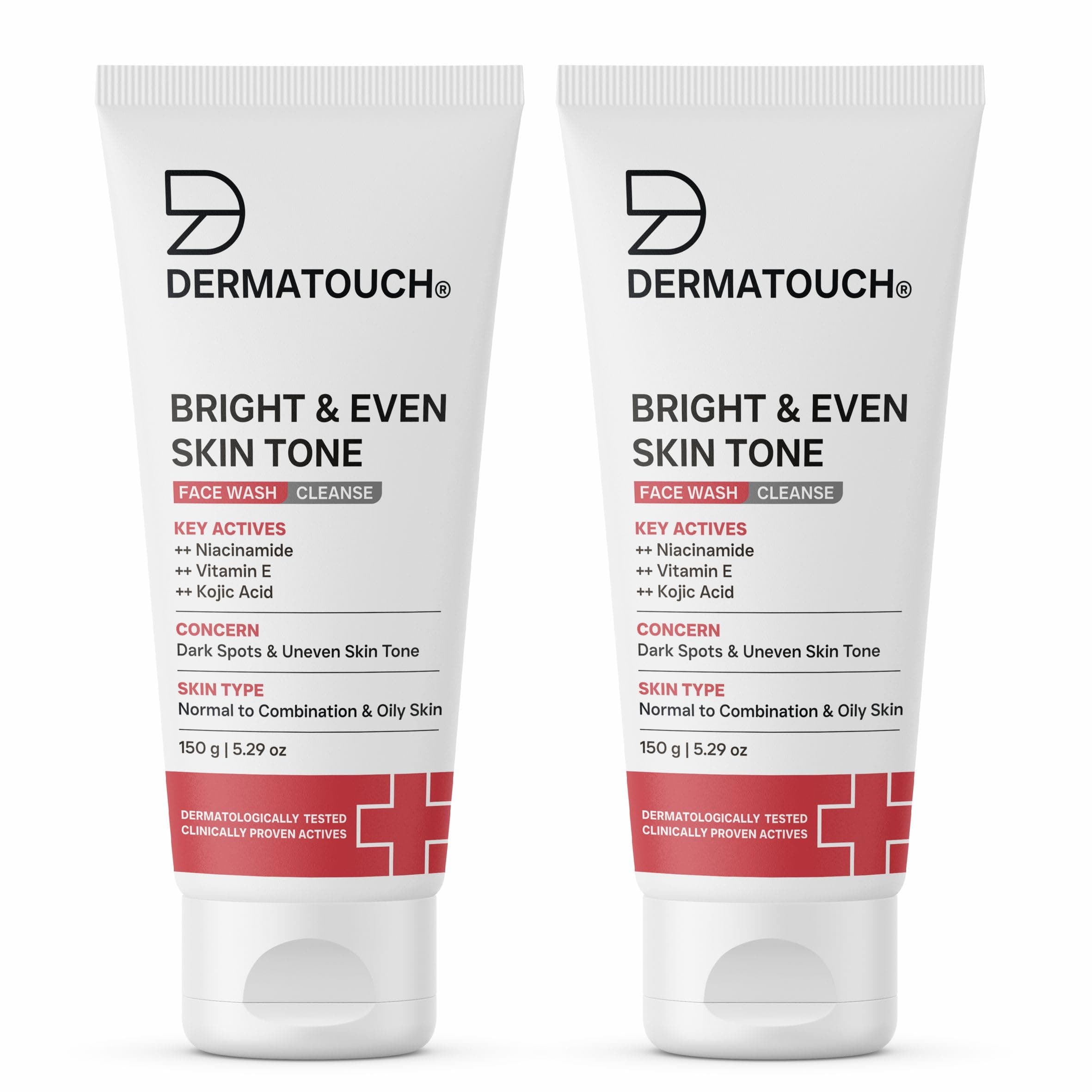 DERMATOUCH Bright & Even Tone Face Wash with Niacinamide, Vitamin E and Kojic Acid | For Tan, Pigmentation Dark Spots & Uneven Skin Tone | Oil Control | Dermatologist Tested | For Men & Women | 150g (Pack of 2)