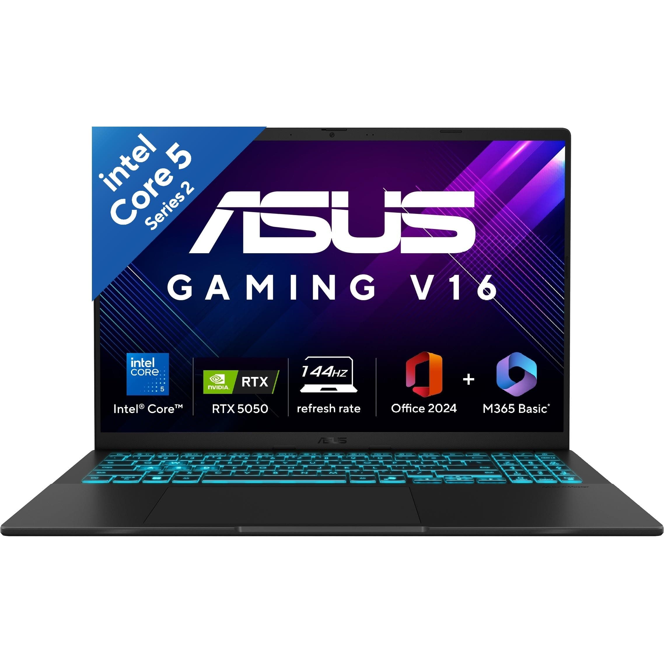 ASUS Gaming V16 (2025),Intel Core 5 210H (i5-14th Gen),RTX 5050-8GB,16GB RAM,512GB SSD,FHD+,16",144Hz,Windows 11,M365 Basic (1Y),Office Home 2024,Matte Black,1.95 Kg, V3607VH-RP037WS,Gaming Laptop