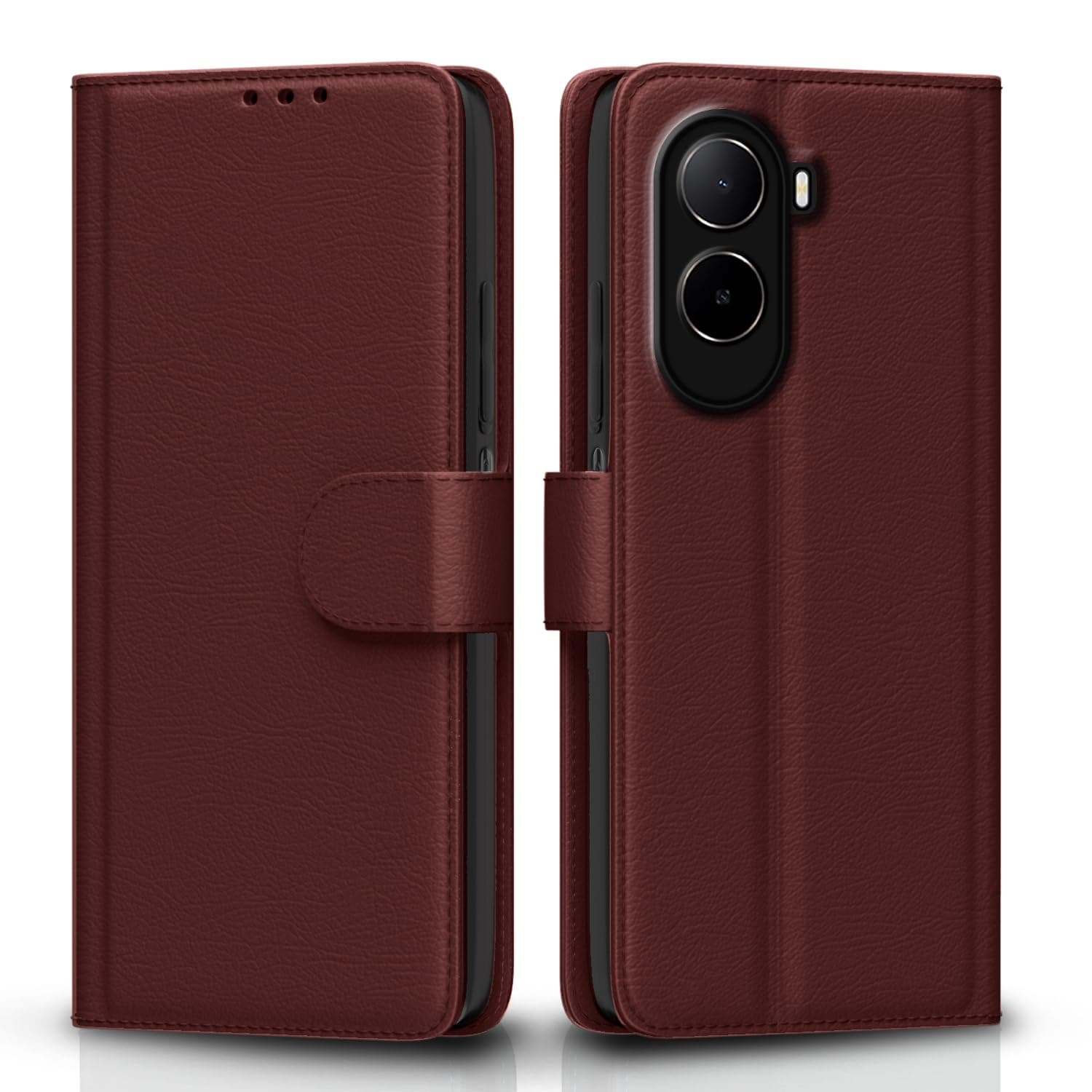 Pikkme Flip Cover for Mi Redmi A7 Pro/Poco C85x 5G / C81 Leather Finish | Inside TPU with Card Pockets | Wallet Stand and Shock Proof | Complete Protection Flip Case (Brown)