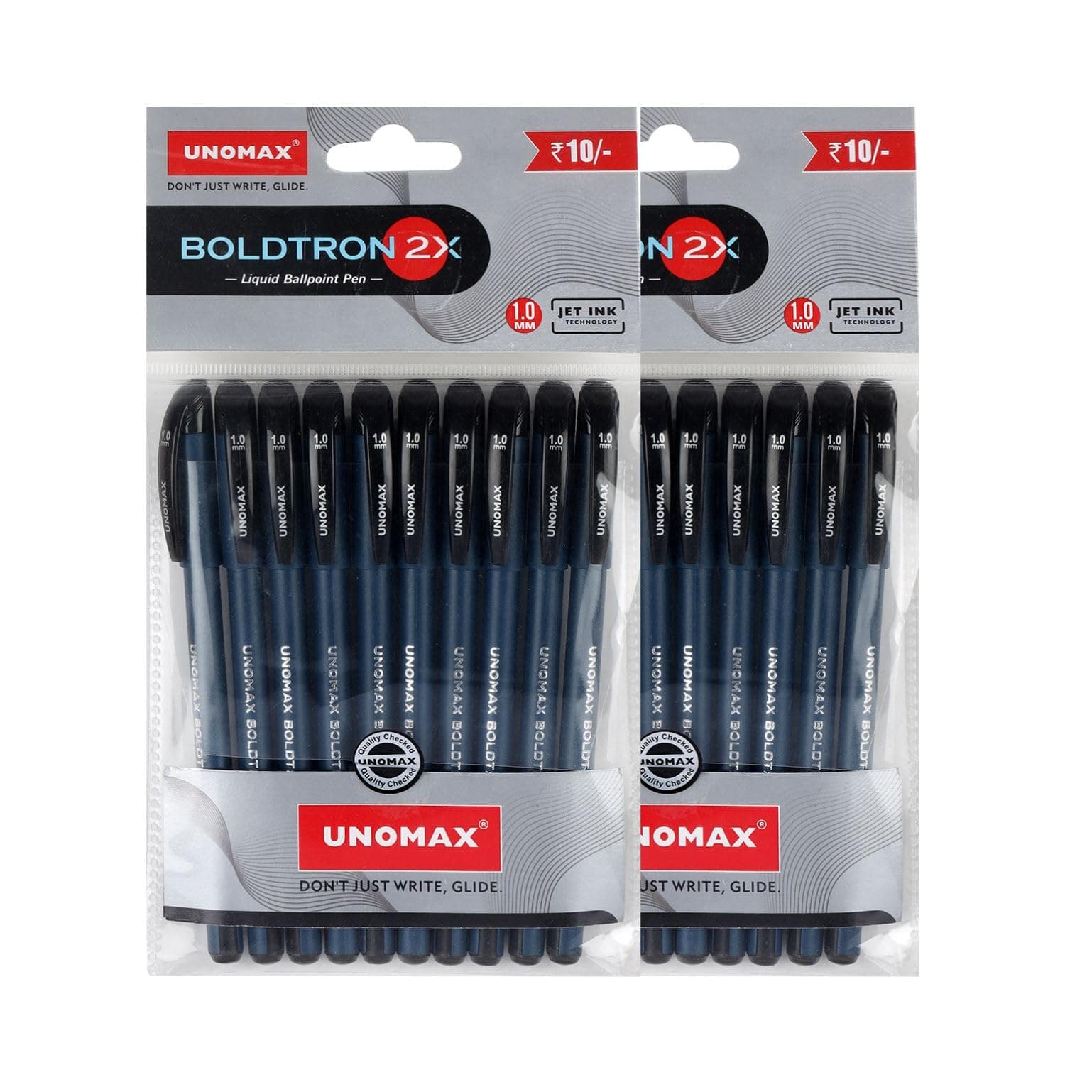 UNOMAX Boldtron 2X 1.0mm Ball Point Pens - Pack of 20 (20 Black) | Fast-Flowing Ink, Pocket-Friendly, Budget-Friendly, Ideal for Daily Use and Fine Handwriting