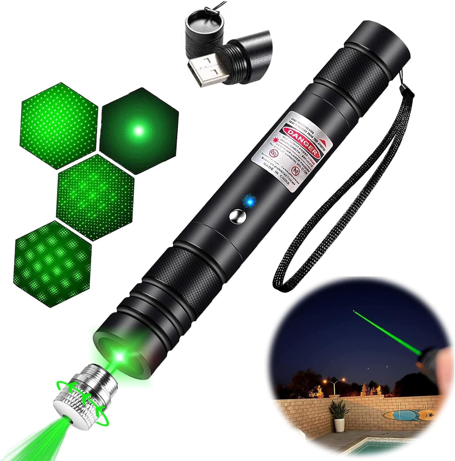 COOLCOLD Laser Light Powerful | Smart USB Rechargeable, Laser Pointer | Long-Range 5000m Beam, Lazer Light | for Party, Disco Light Adjustable Mode, Handheld Laser Pen, Suitable for Camping (Green)