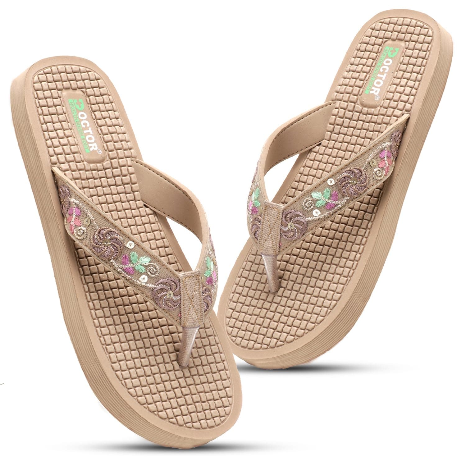 DOCTOR HEALTH SUPER SOFT Women Flip Flops Slippers | Embroidered Comfortable Toe-Ring Sandals for Women | Lightweight Soft Cushioned Everyday Wear Casual Chappals