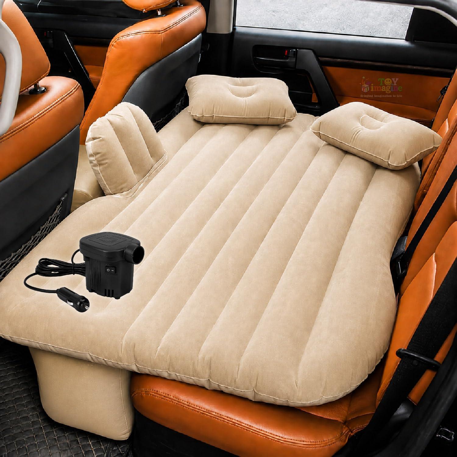Toy Imagine Inflatable Car Mattress with Pump & 2 Pillows for Travel, Beige